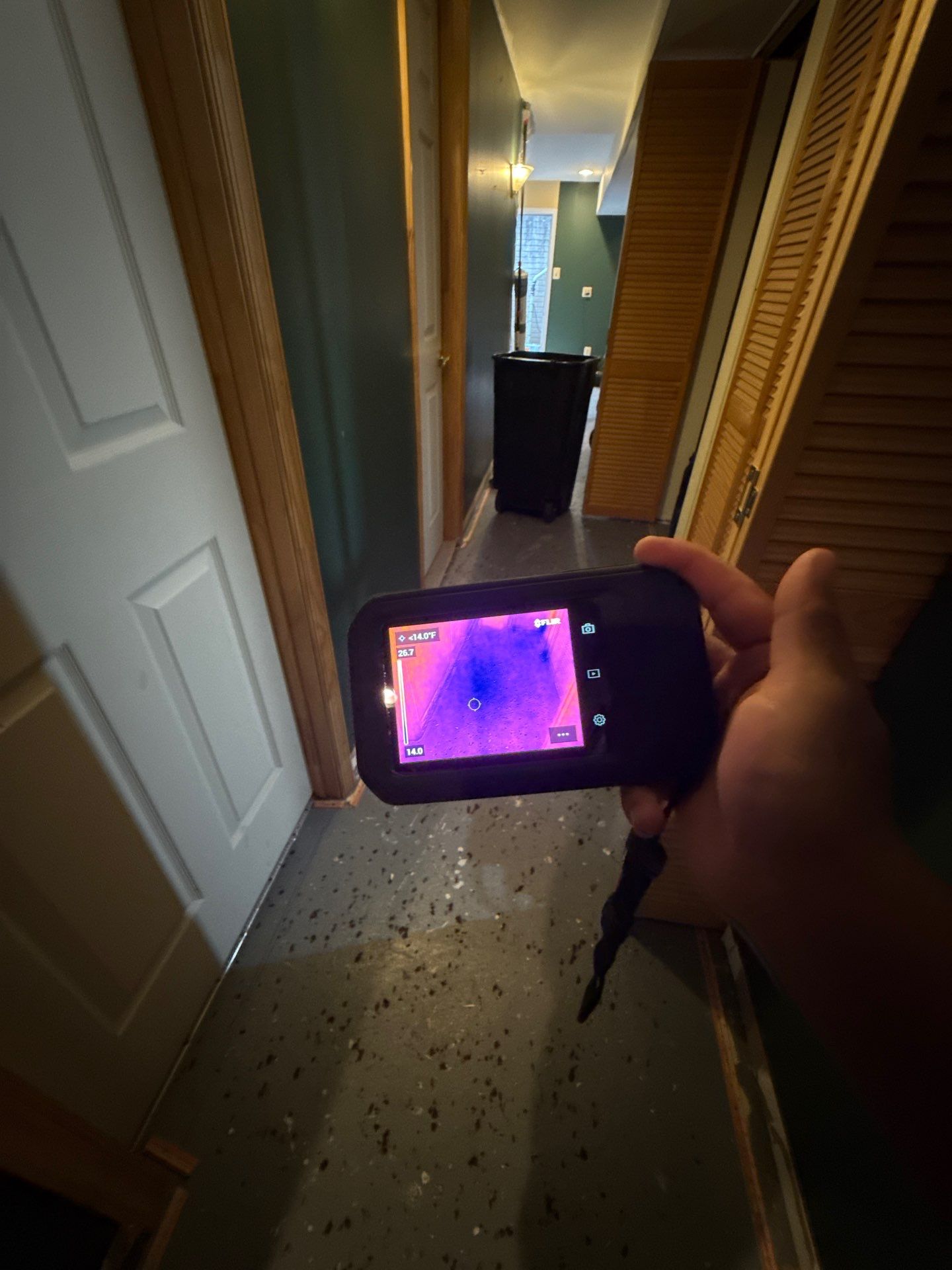 Framing inspection after water extraction, checking structural integrity before wall reconstruction in Woodbridge home.