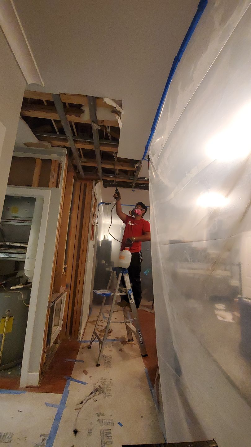 Final inspection of dried materials and equipment removal following completion of water damage restoration.