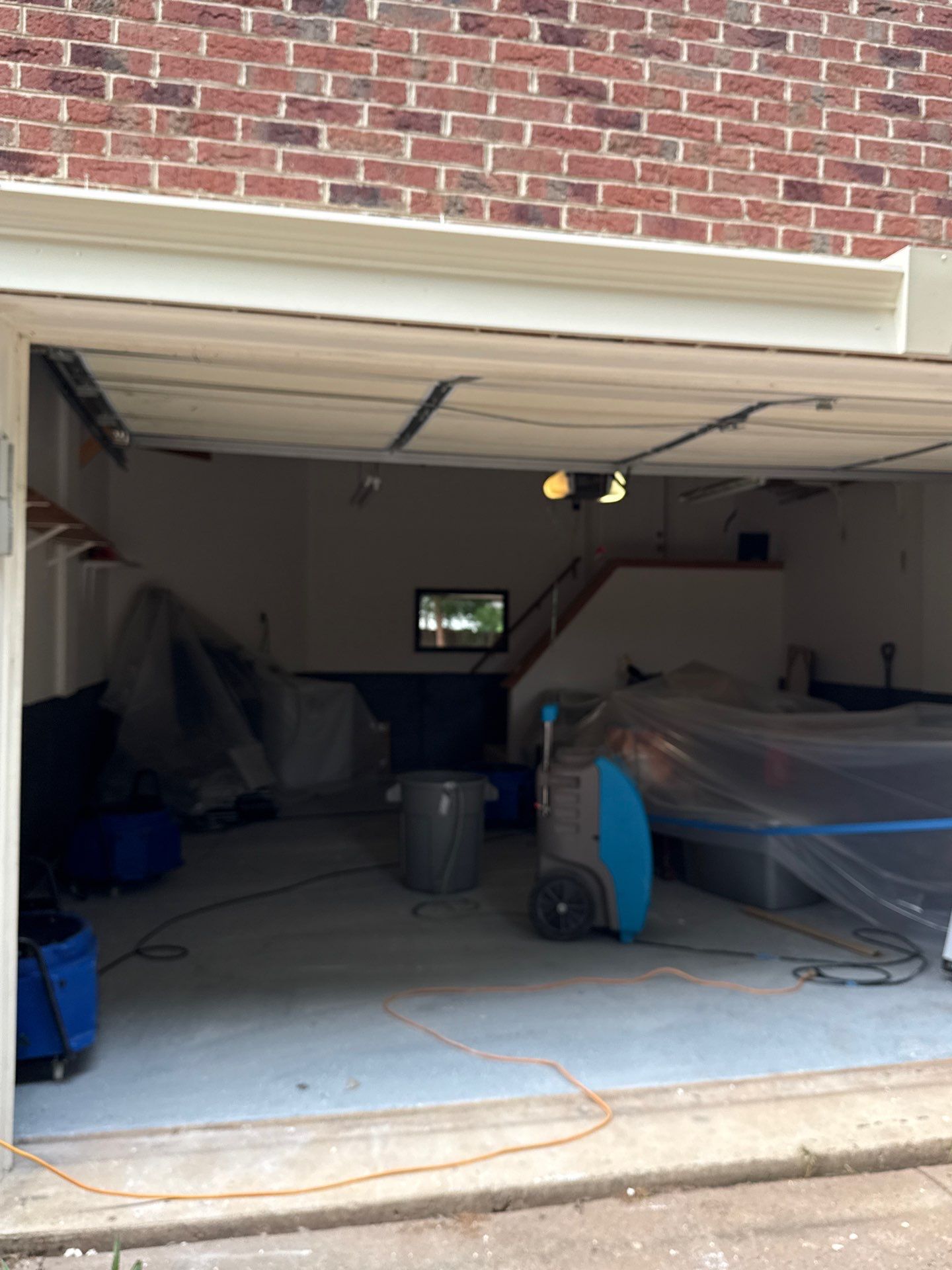 Containment and drying equipment in place during active structural drying in Chantilly.
