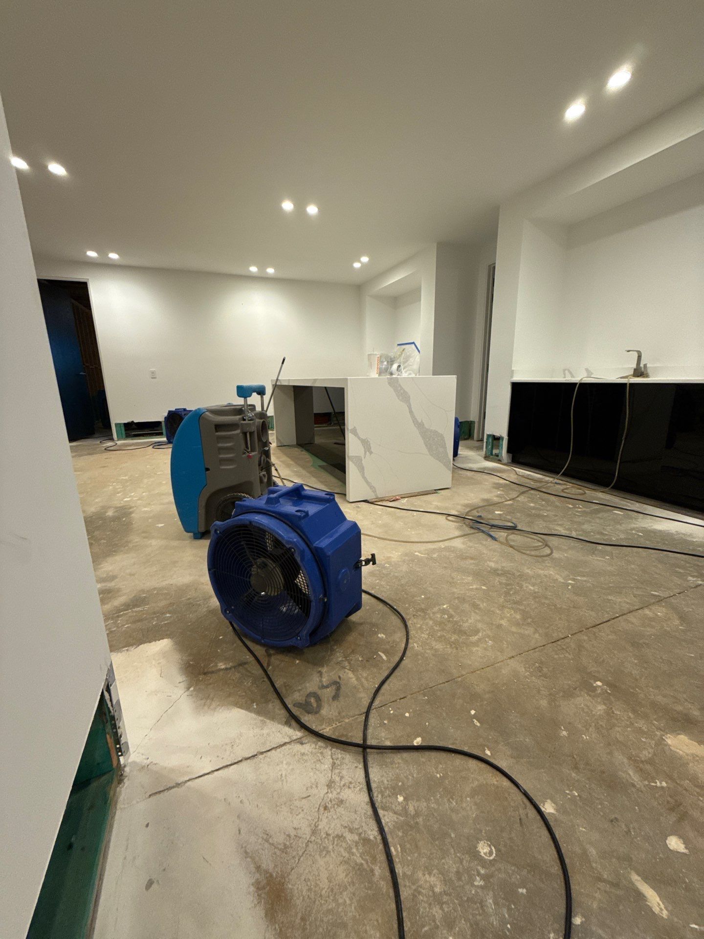 Final-stage structural drying complete; Vienna mold remediation site cleared and ready for restoration.