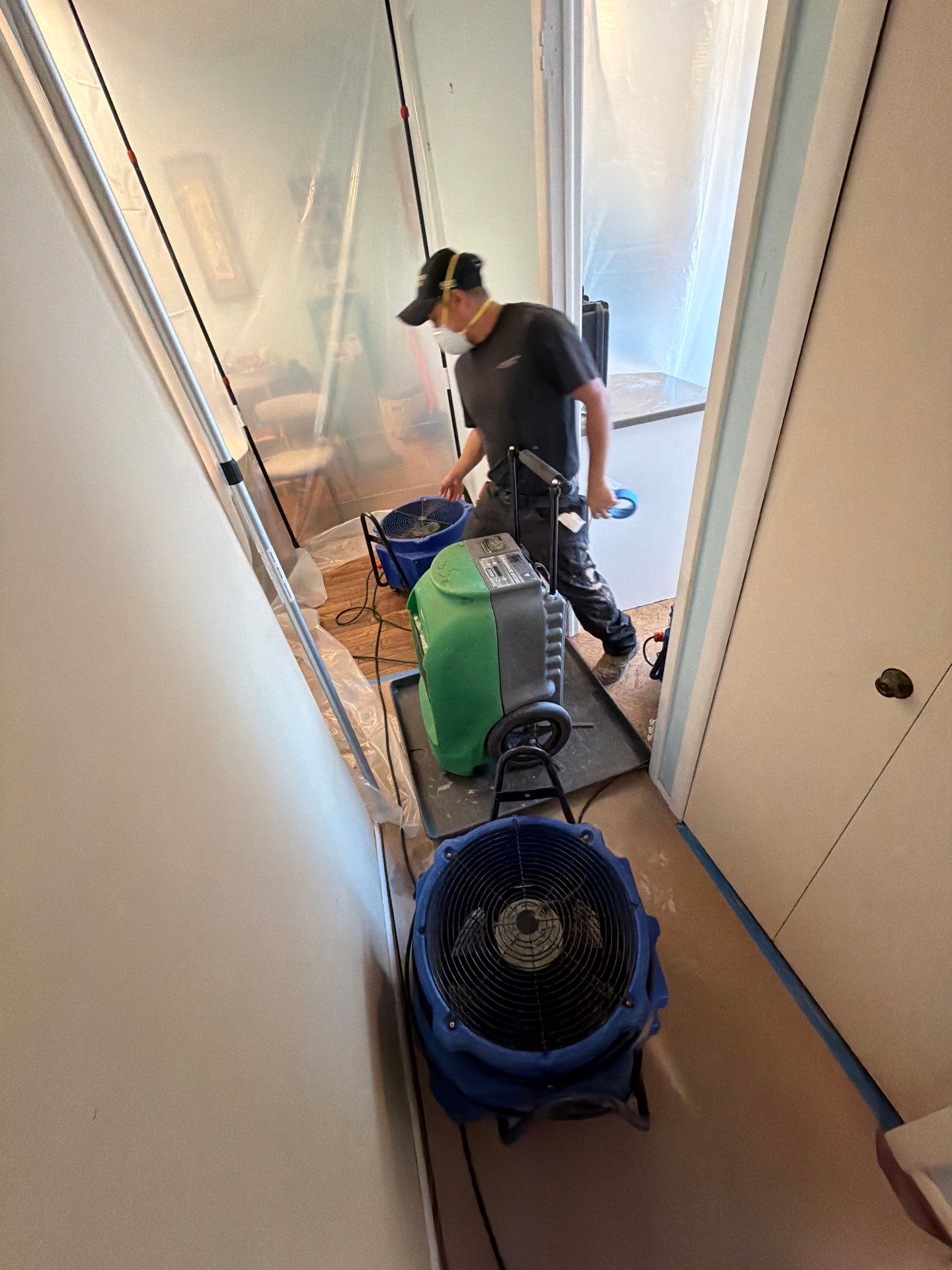 Wall cavity inspection revealing moisture damage requiring remediation treatment.