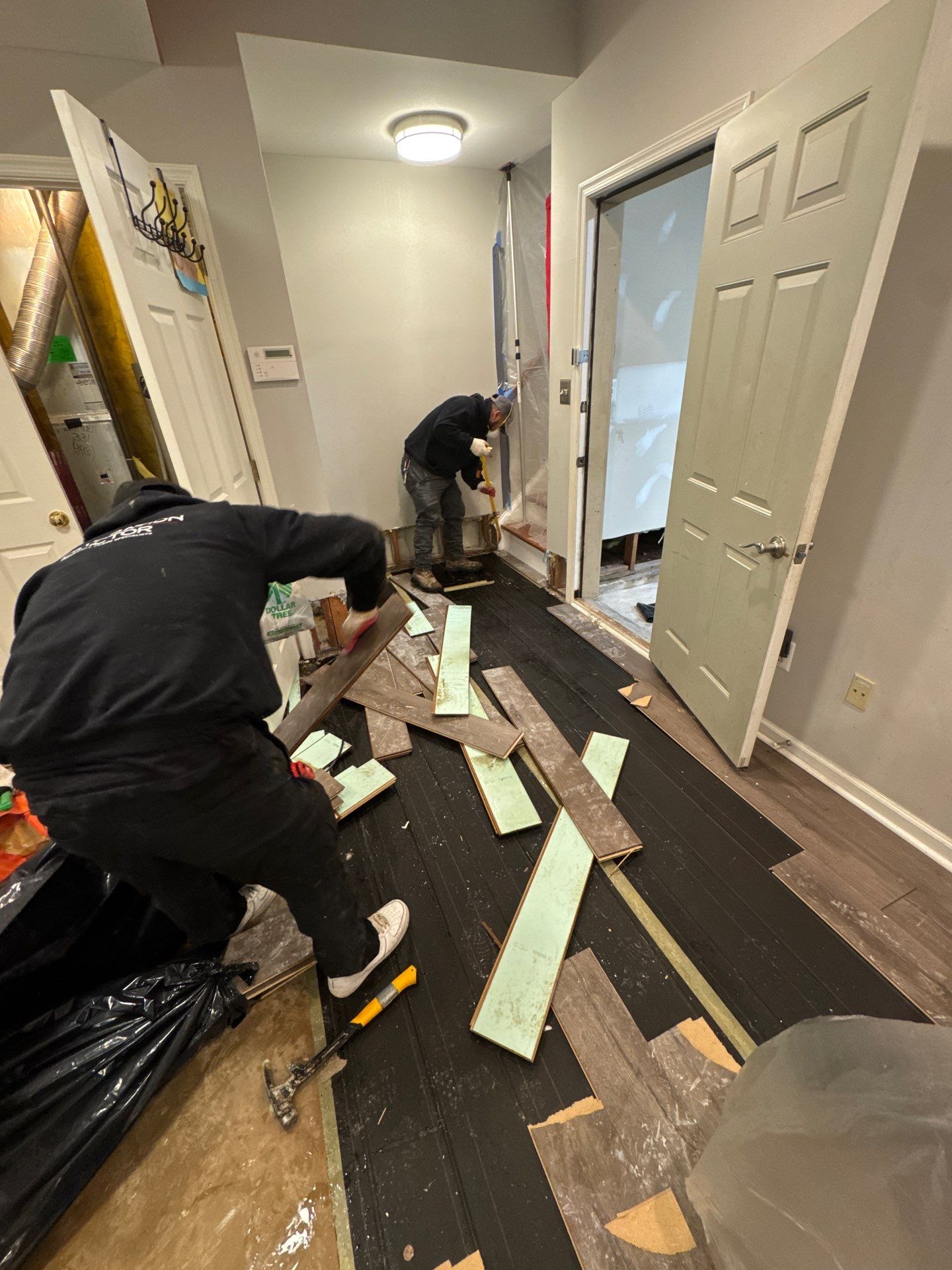 Sanitizing treatment applied to exposed structural surfaces following water damage remediation in Ashburn.
