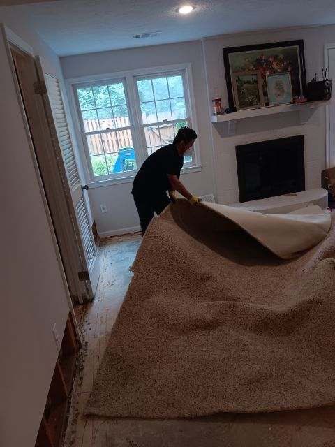 Flooring area after completion of water damage restoration and structural drying in Falls Church.