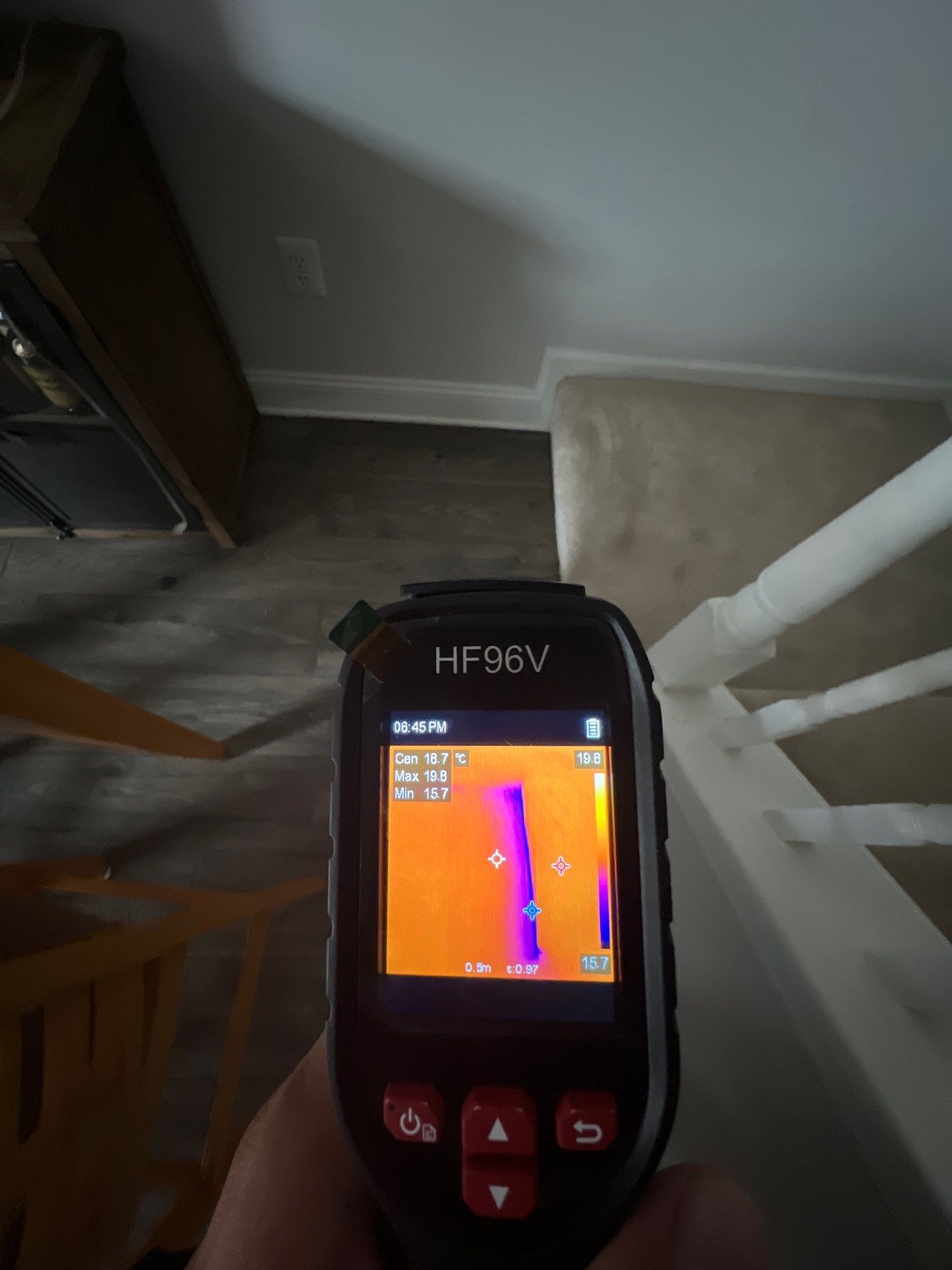 Affected drywall and insulation removed to expose mold-contaminated framing in Reston home.