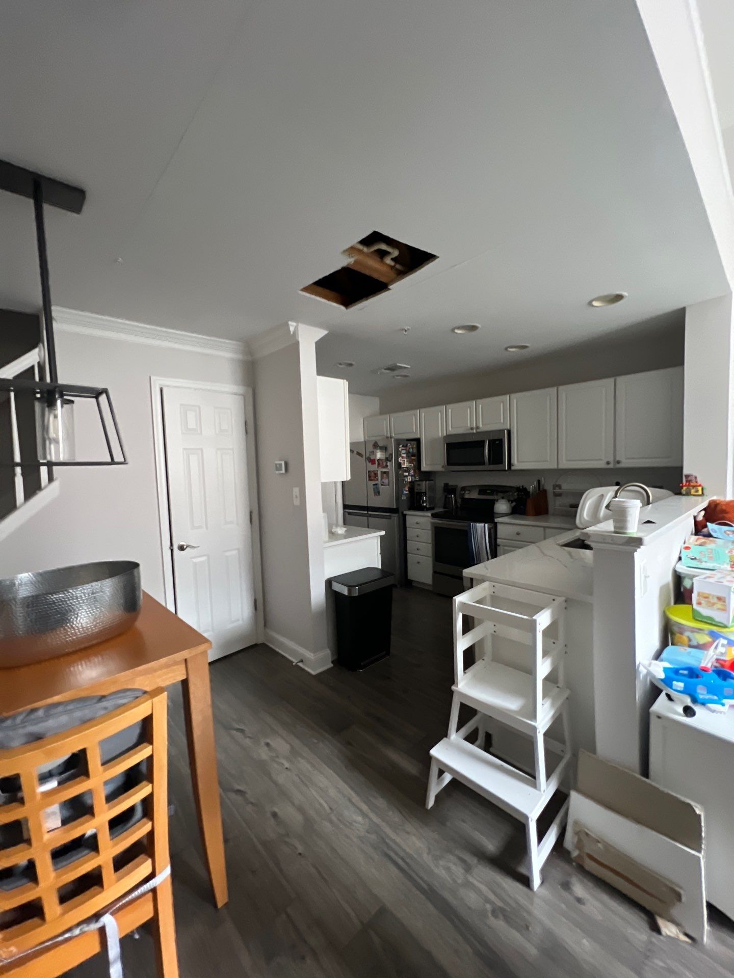 Thermal imaging reveals moisture patterns in Reston ceiling during mold remediation assessment.