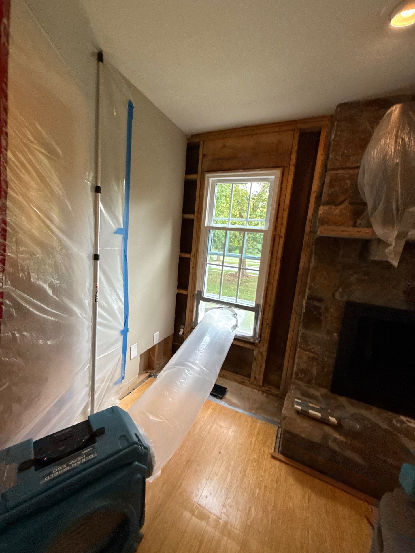 New wall assembly installed to replace compromised section.
