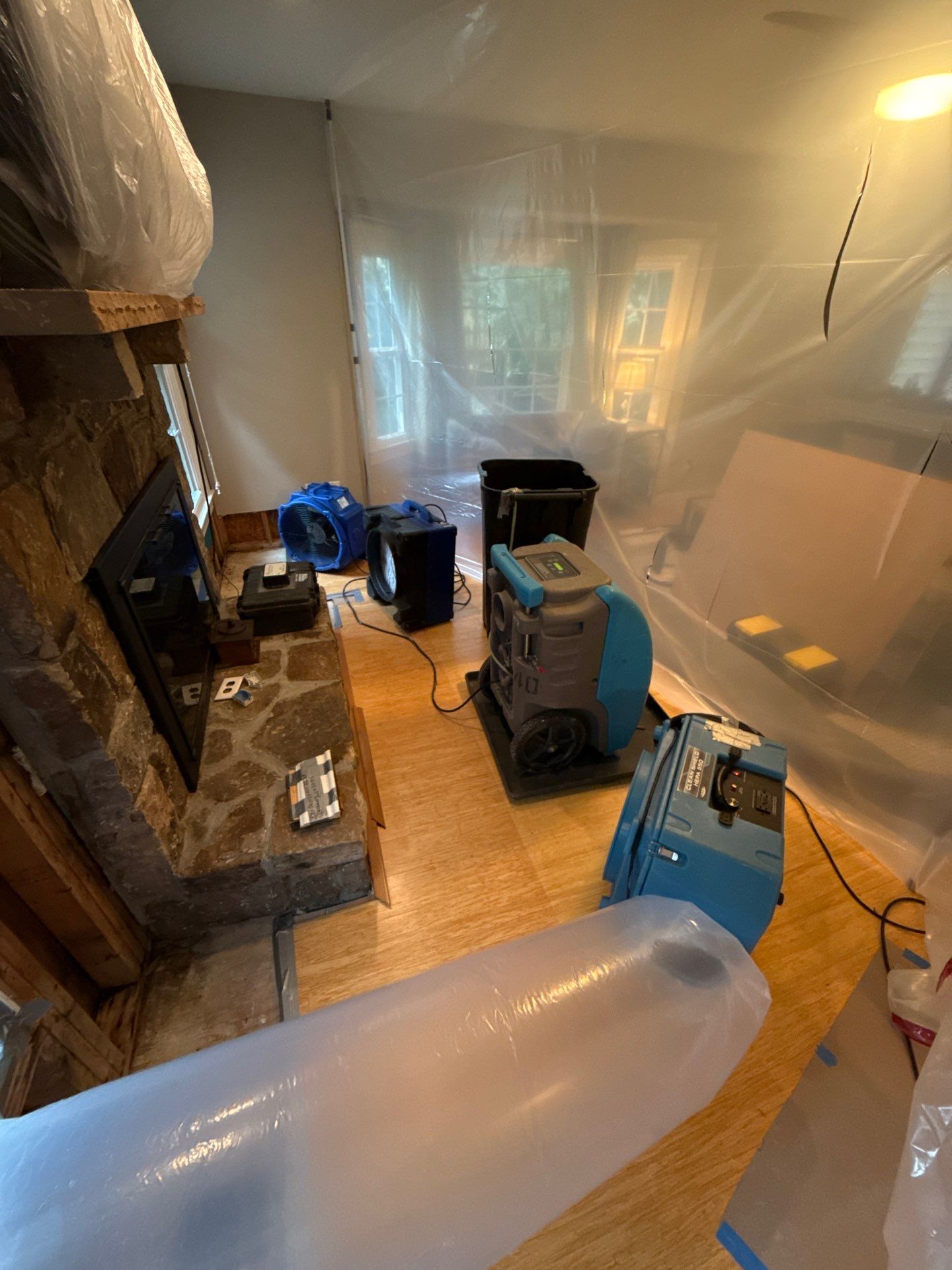 Interior of containment showing drying equipment and affected structural components.