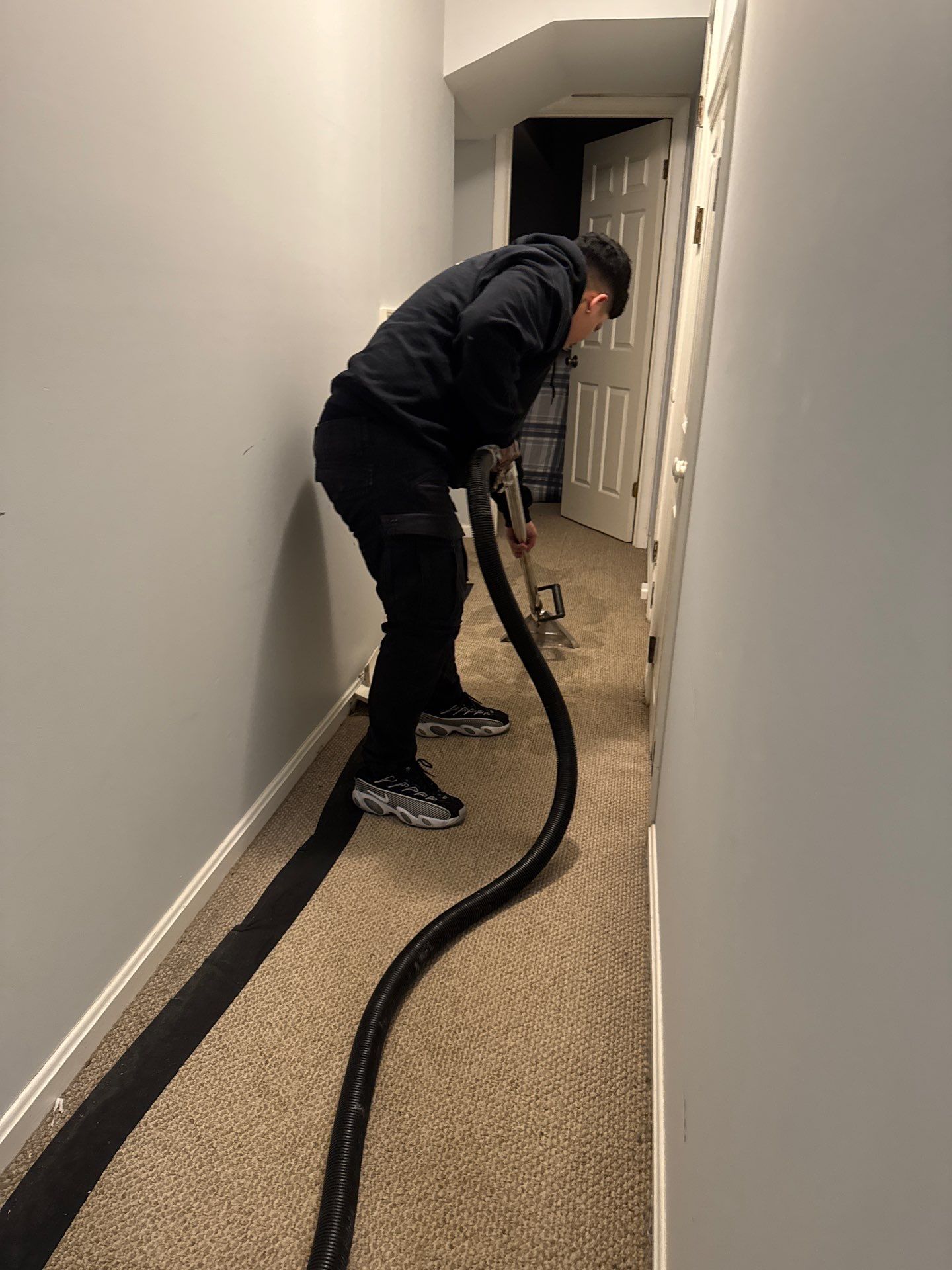 Structural drying equipment positioned within containment during mold remediation work.