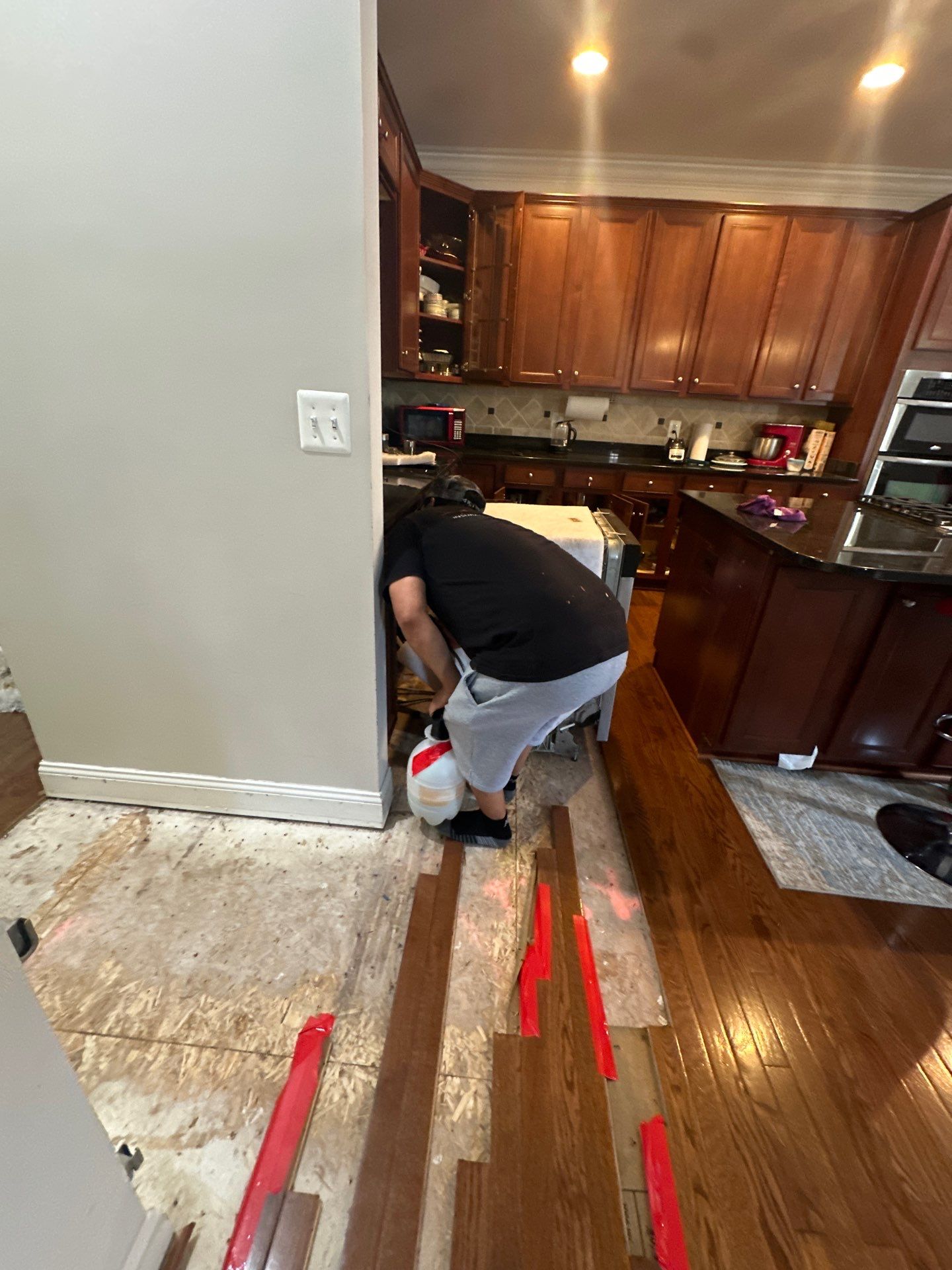 Completed water damage restoration in Aldie with sanitized surfaces and flooring remediation finished.
