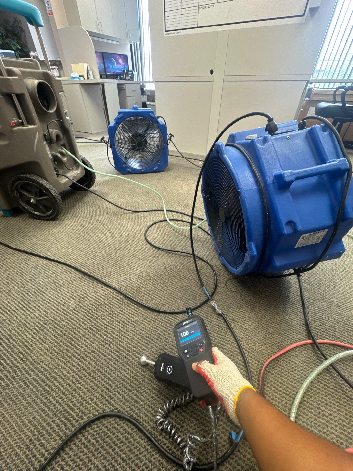 Thermal imaging equipment documenting moisture patterns in affected structural areas.