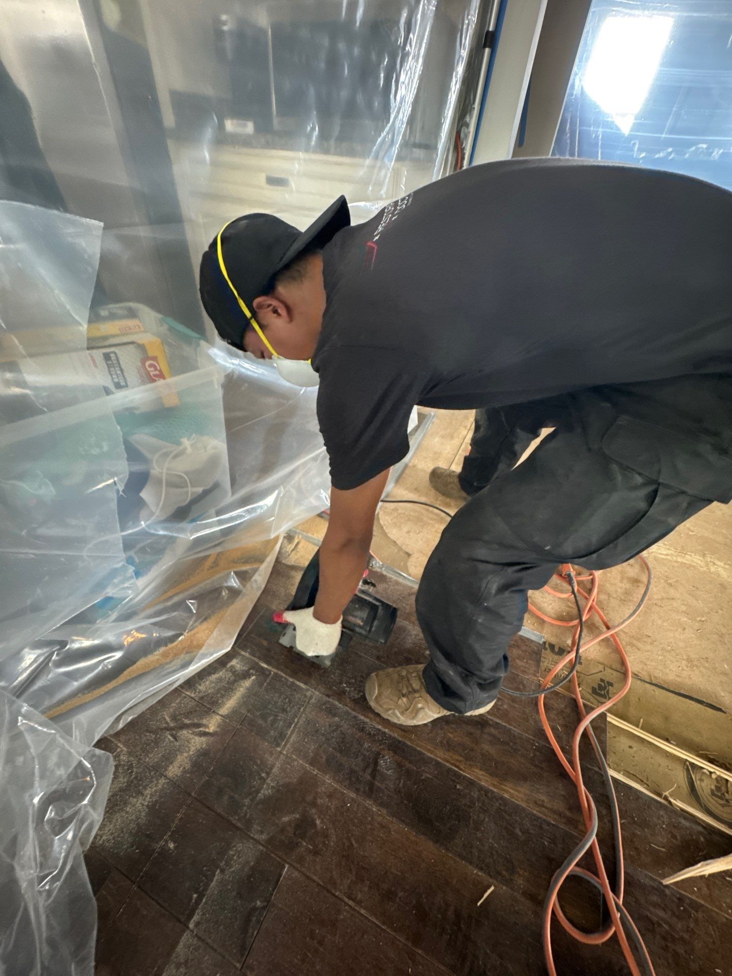 Structural drying equipment positioned to remove residual moisture after water removal.