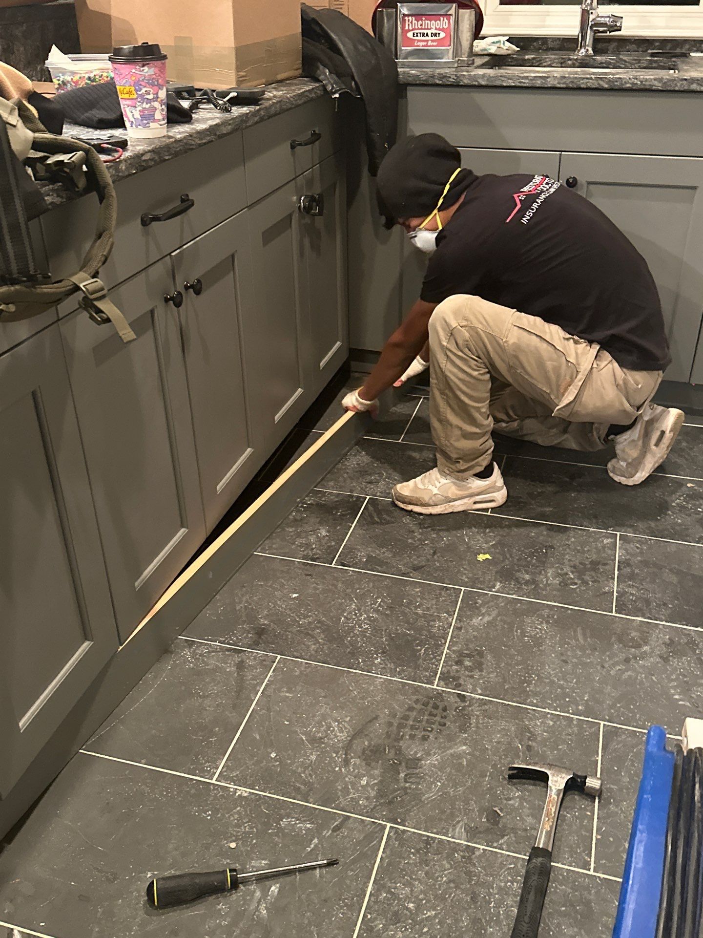 Final drying phase of Falls Church water damage restoration, structural materials returned to normal moisture content.