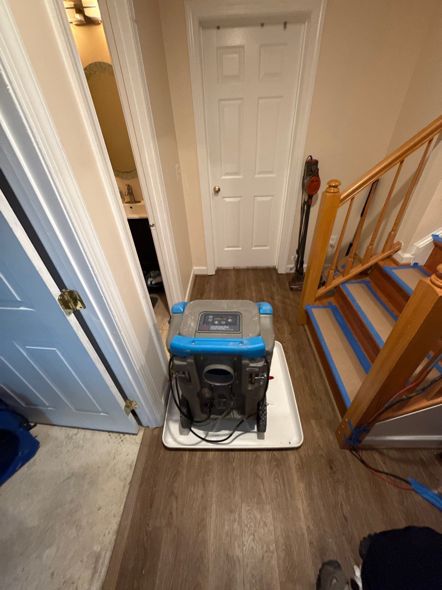 Dehumidification and air circulation equipment deployed during mold remediation to manage moisture and prevent further growth.