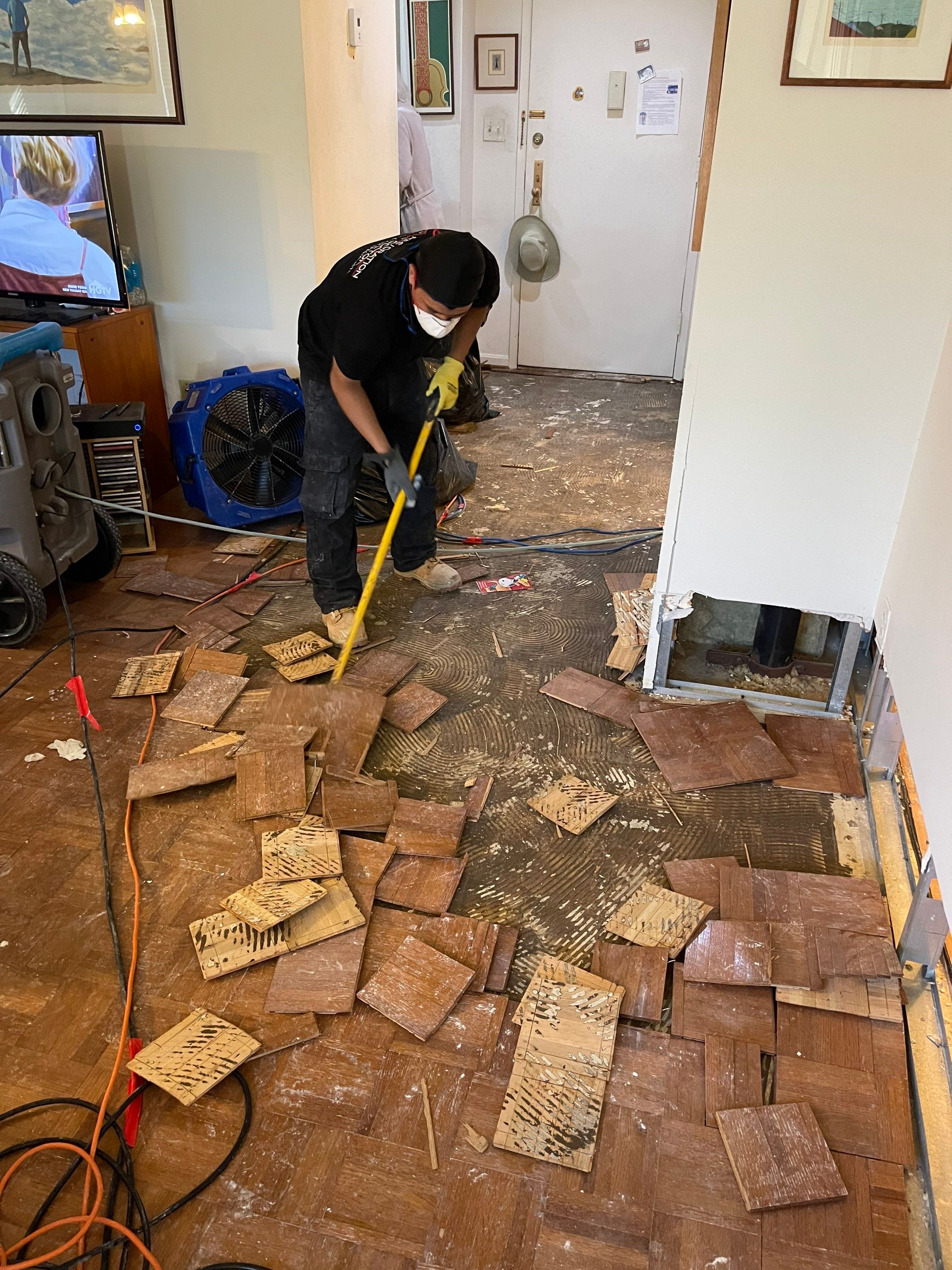 Continued dehumidification and structural drying as moisture levels decrease in the restoration process.