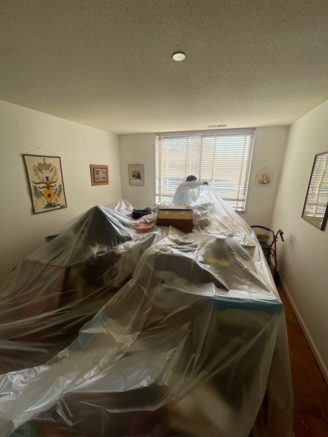 Final-stage water damage restoration in Falls Church with equipment removal and flooring assessment complete.