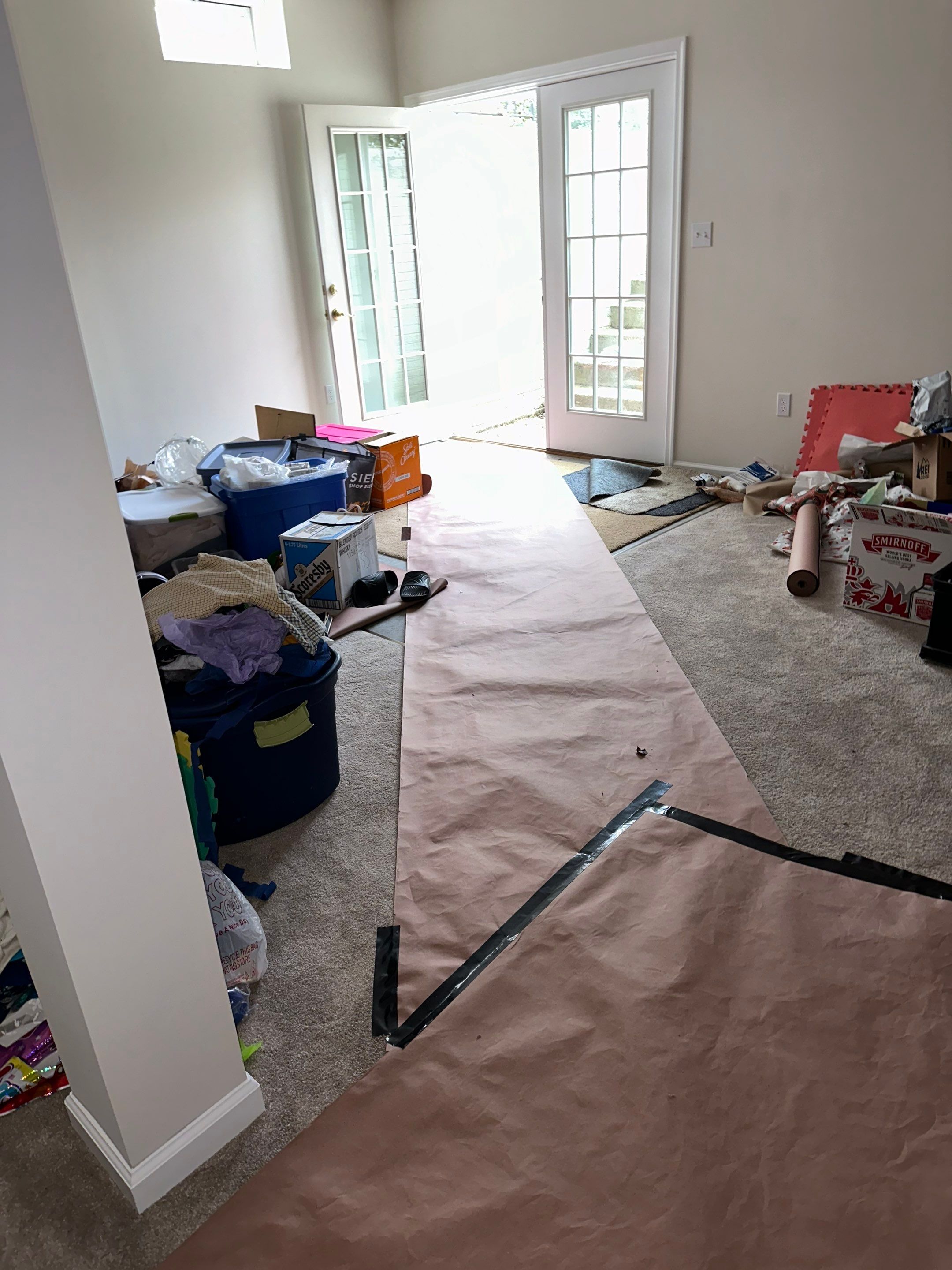 Dehumidification equipment positioned to manage residual moisture in Vienna restoration project.