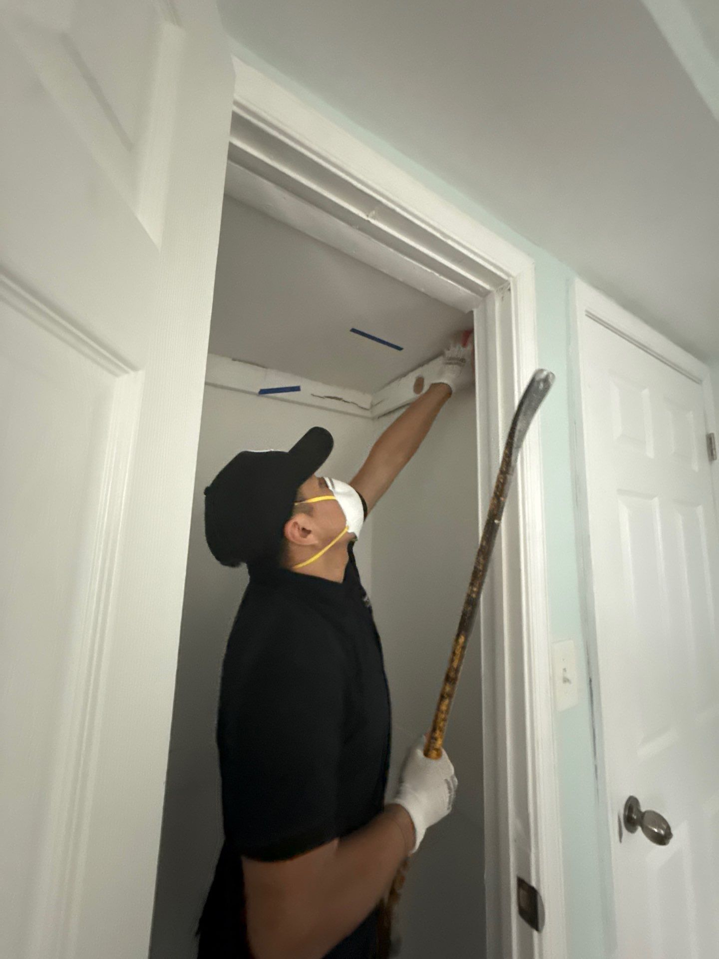 Water-damaged ceiling with visible mold growth requiring remediation in Arlington.