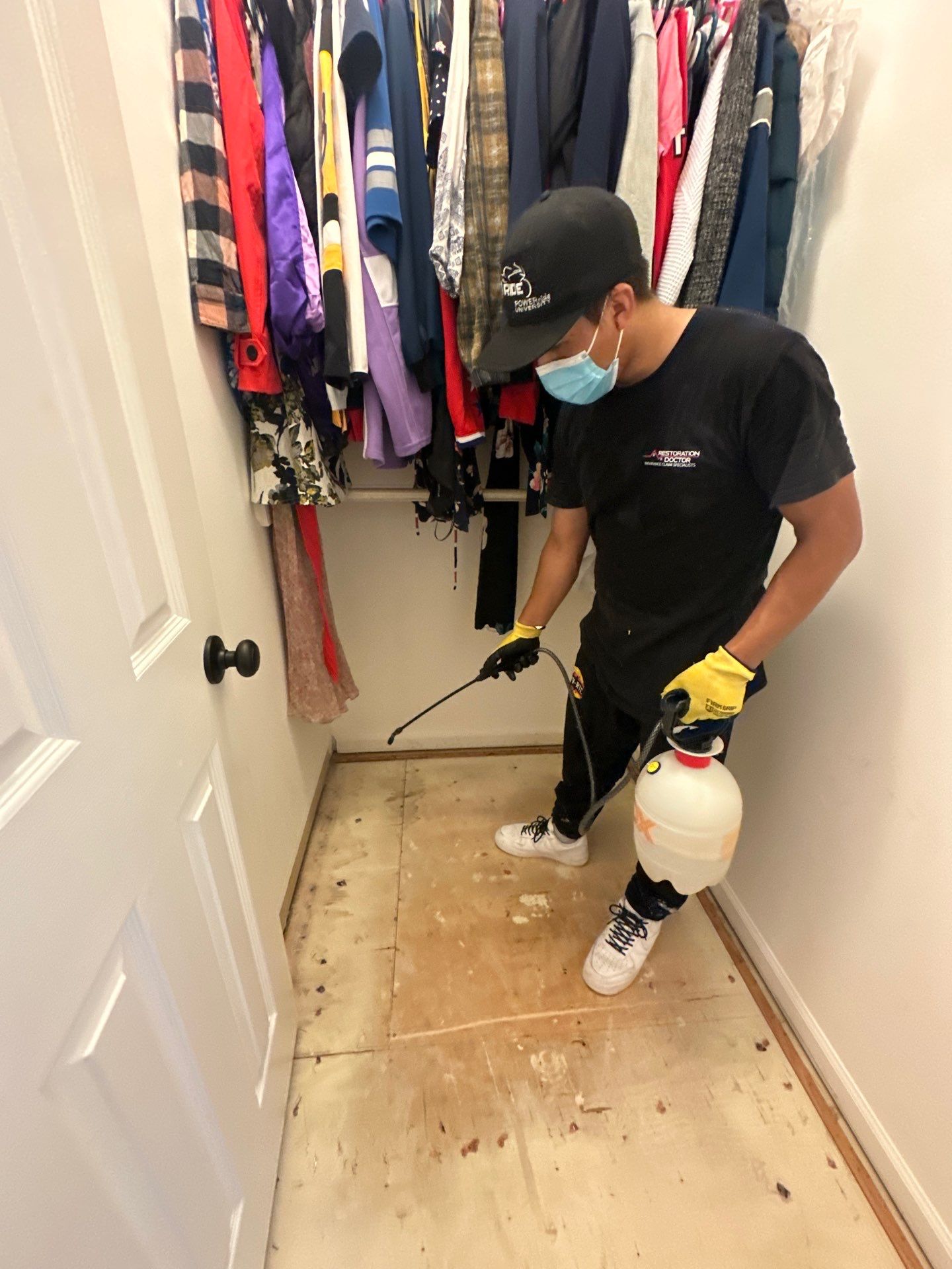 Advanced drying phase with structural materials exposed, dehumidifiers actively removing residual moisture.
