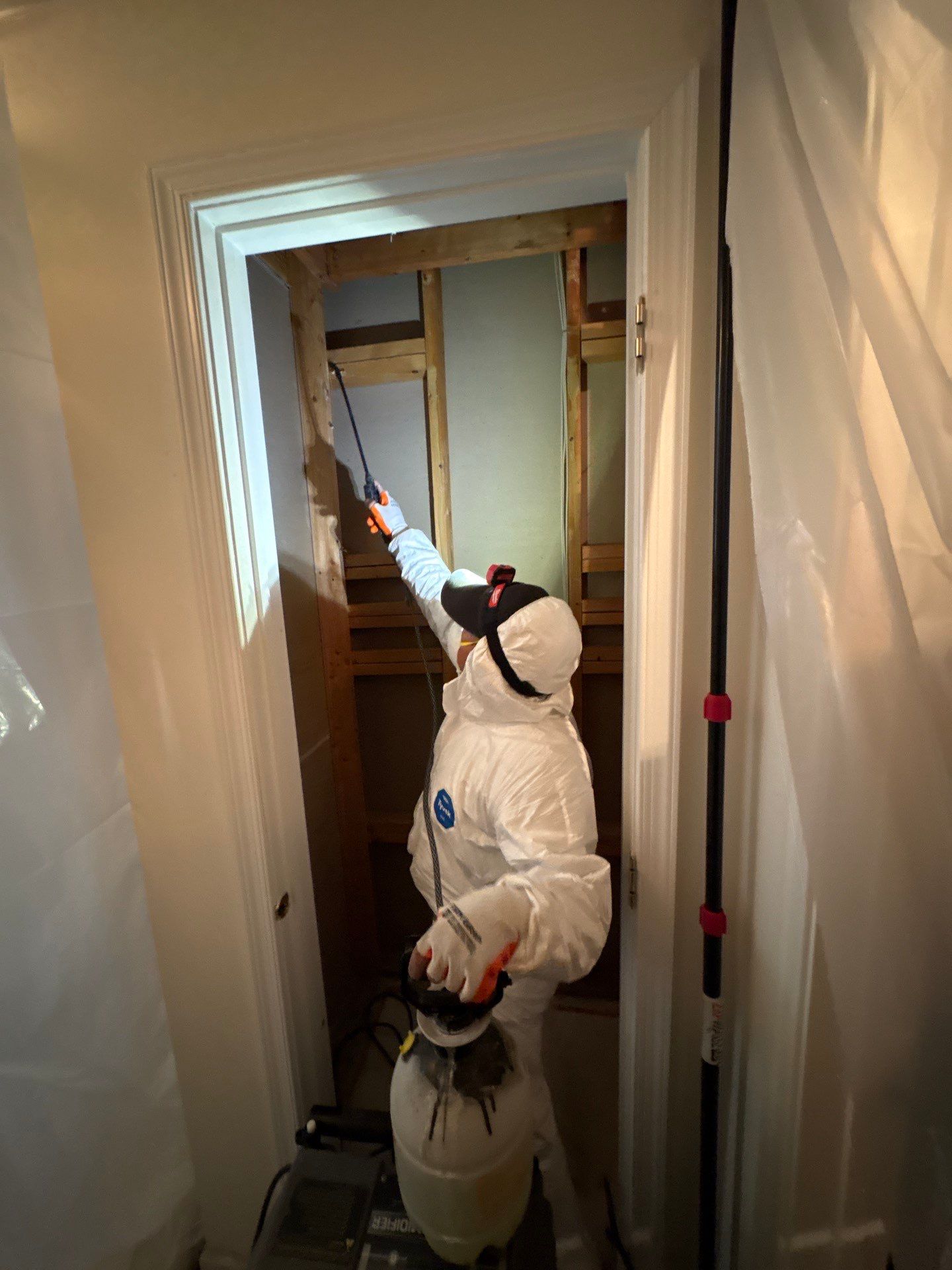 Continued structural drying and dehumidification in progress during mold remediation work.