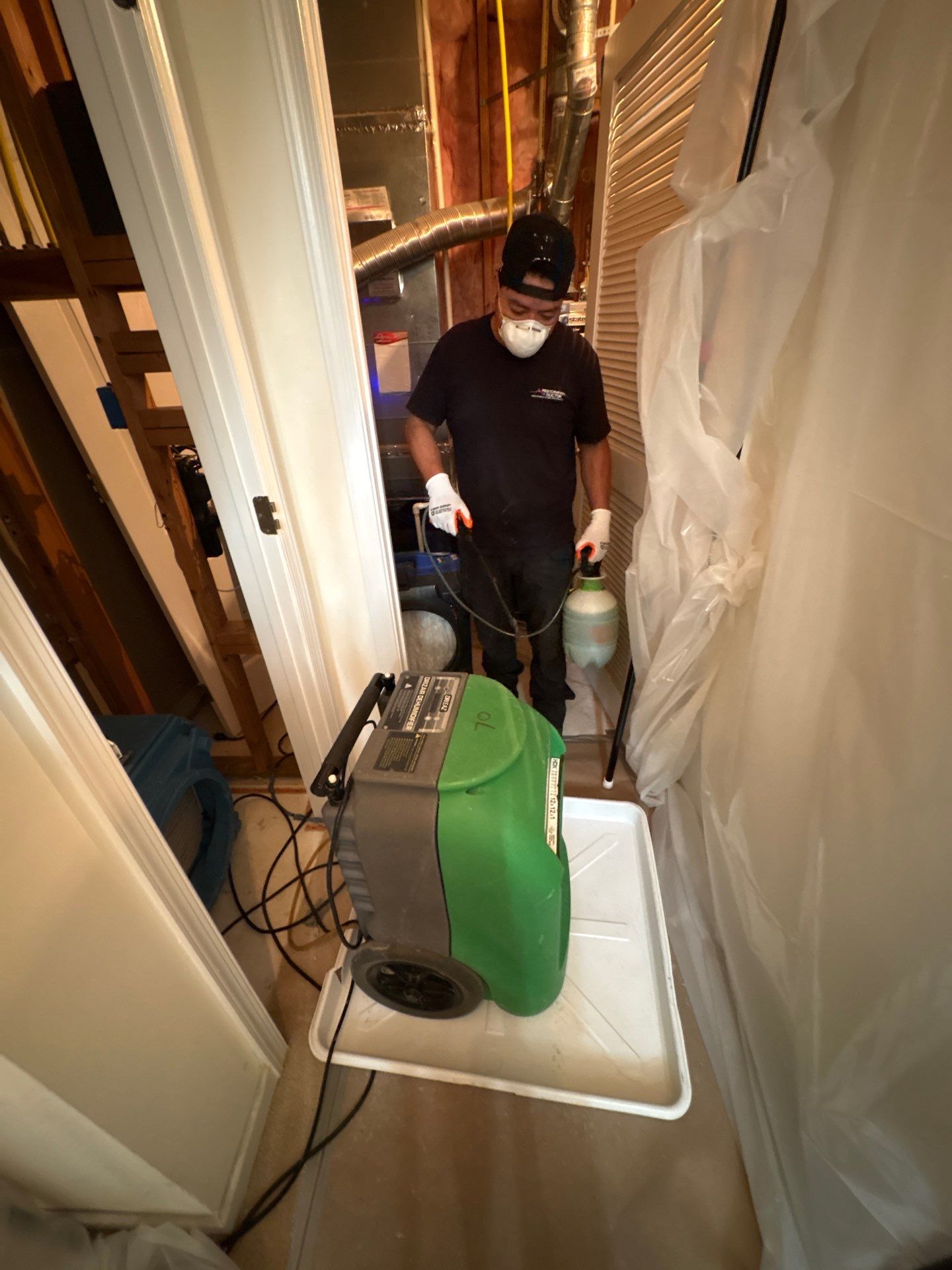 Mold remediation setup in South Riding with dehumidification and drying equipment positioned for structural moisture control.