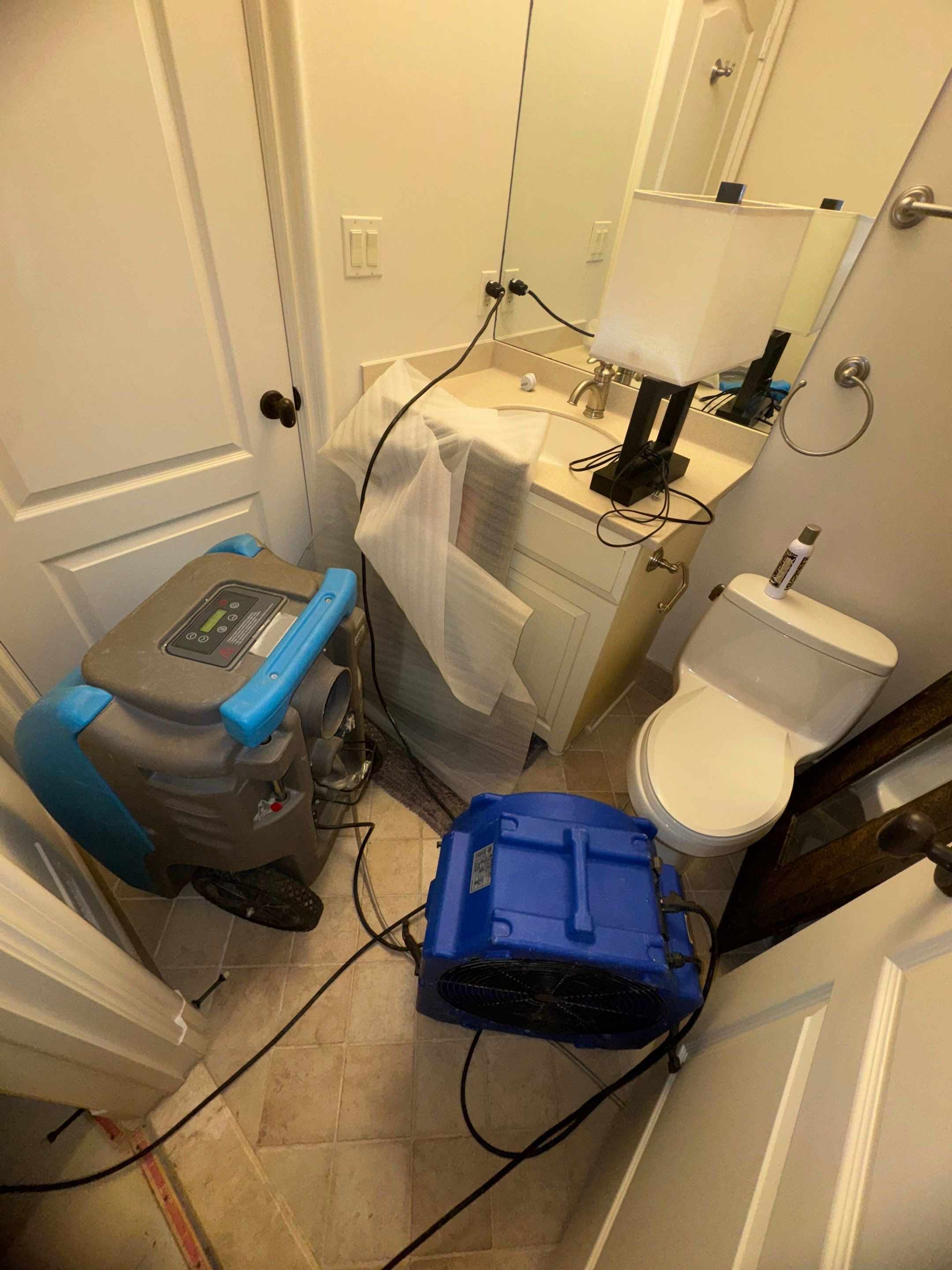 Final drying phase with equipment running to bring structural moisture to safe levels.