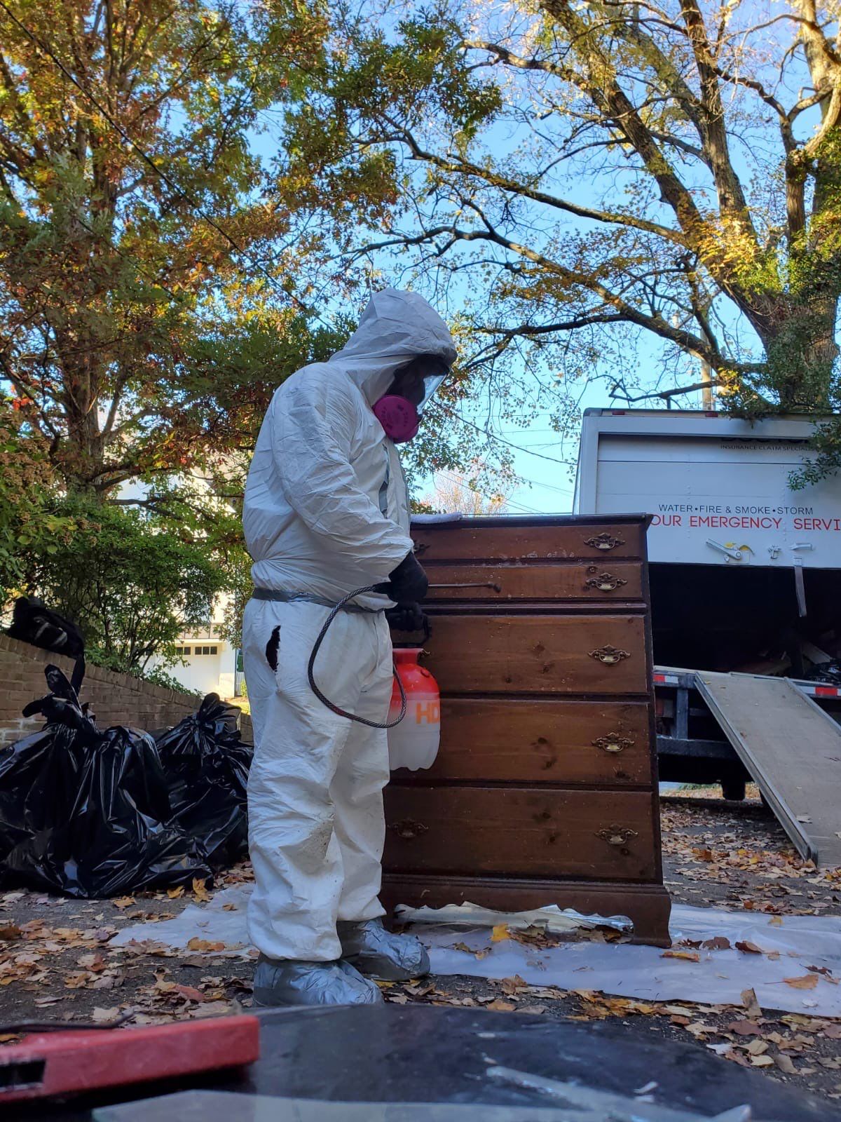 Final-stage mold remediation in Arlington with equipment removal and space restoration underway.