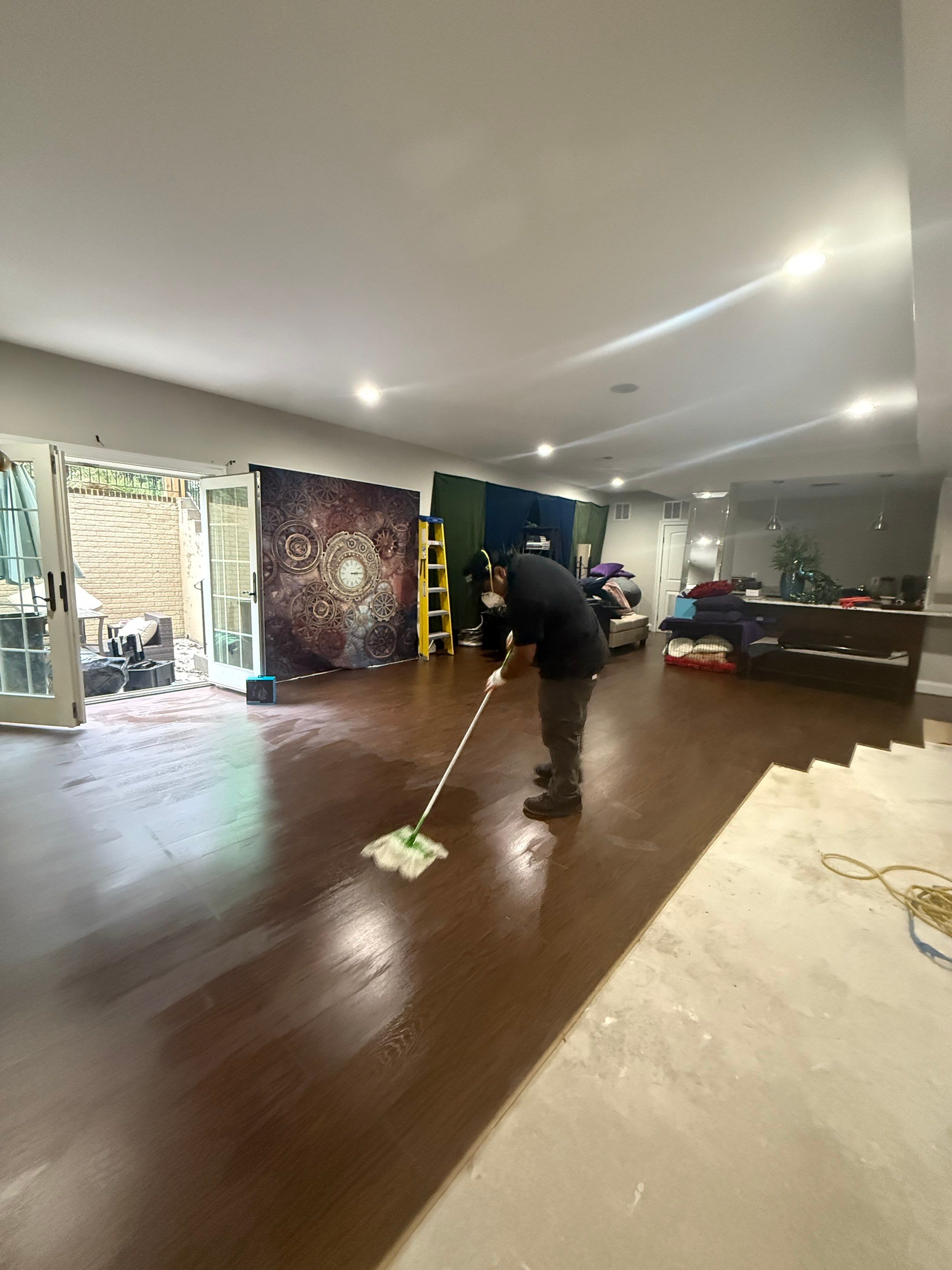 Dehumidification equipment positioned throughout affected space to begin structural drying phase of water restoration.