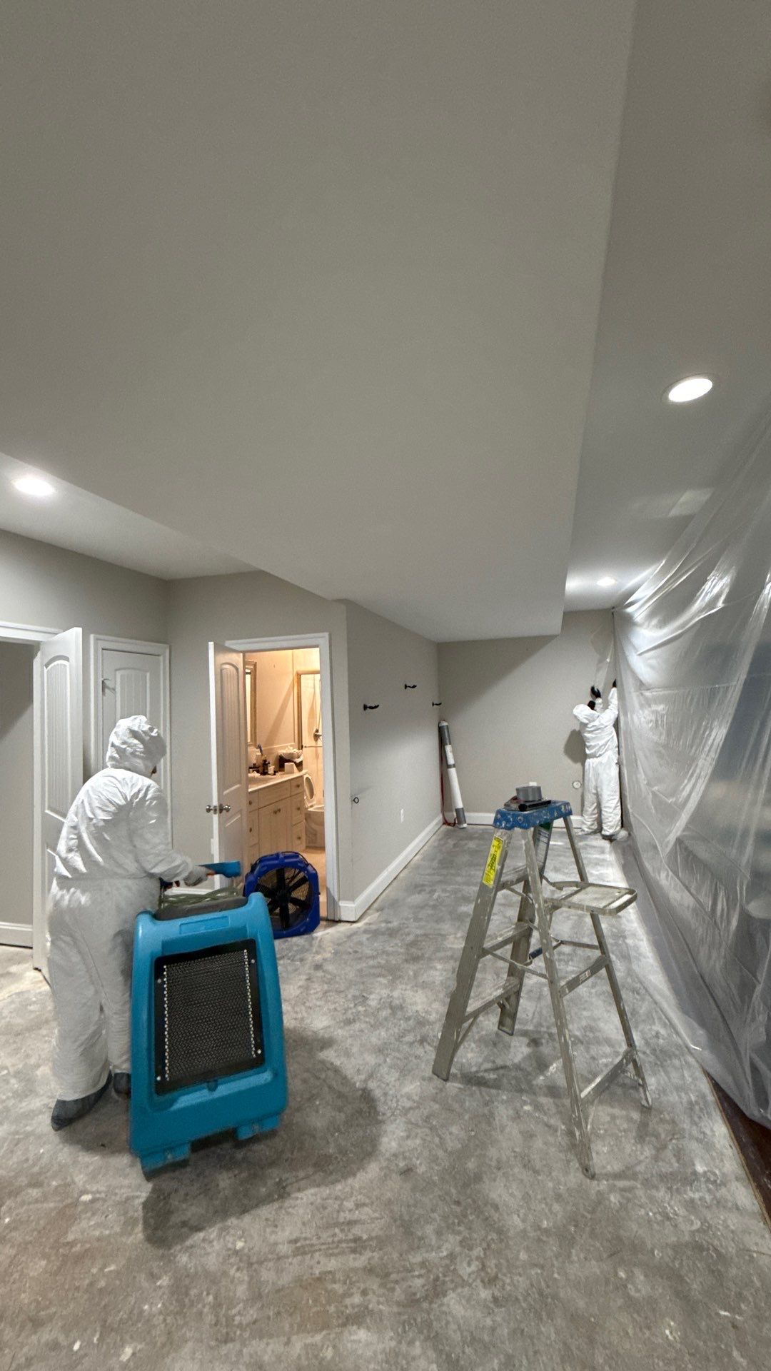 Completion of water extraction and drying phase, equipment removal and sanitizing preparation underway for restoration closure.
