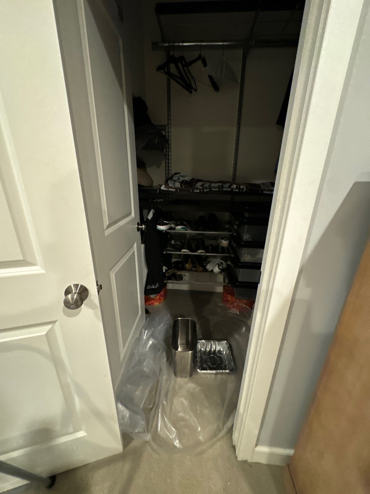 Ceiling damage assessment and preparation for repair during Fairfax water restoration work.