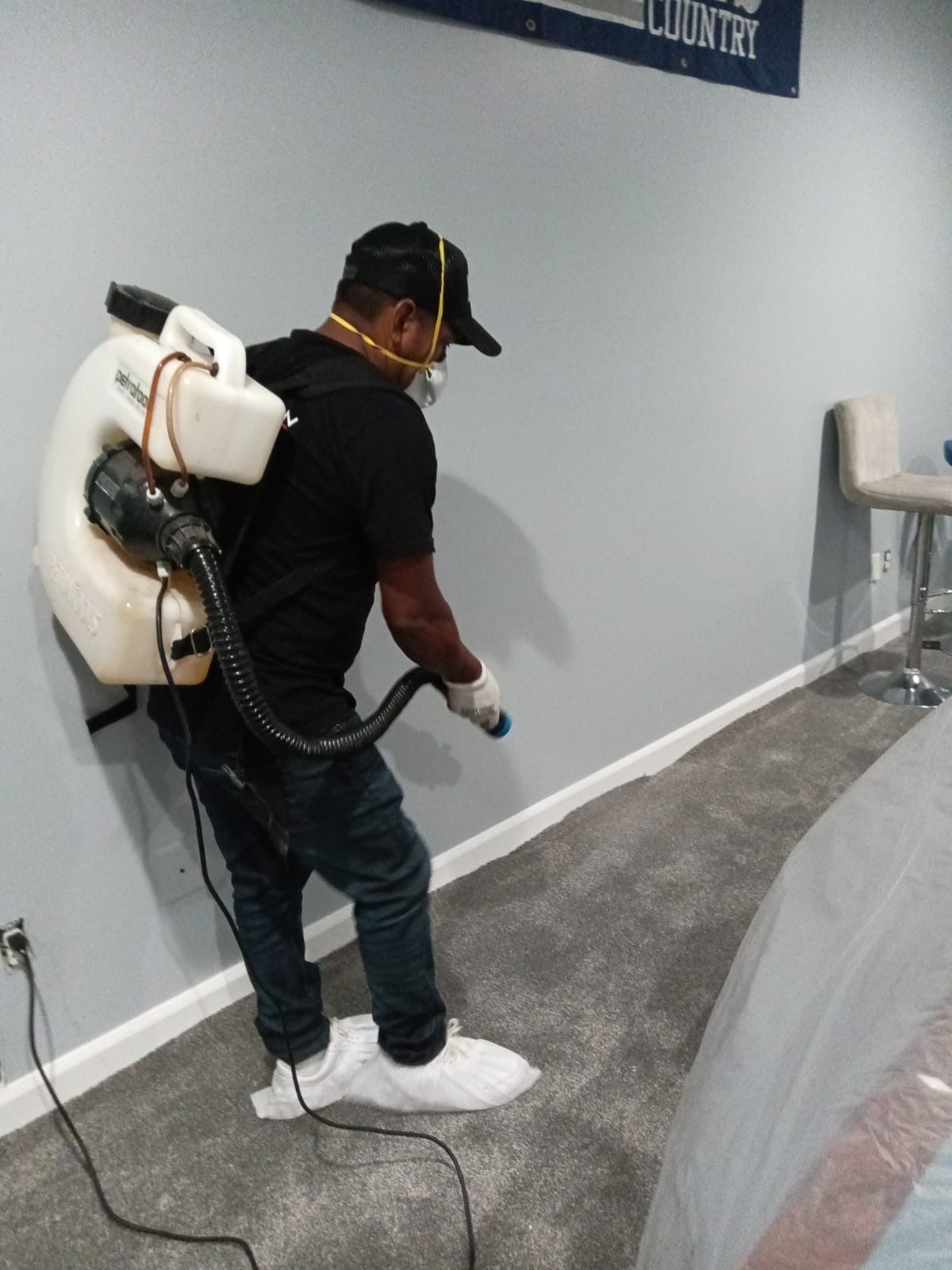 Continued dehumidification and structural drying process with equipment placement for moisture removal.