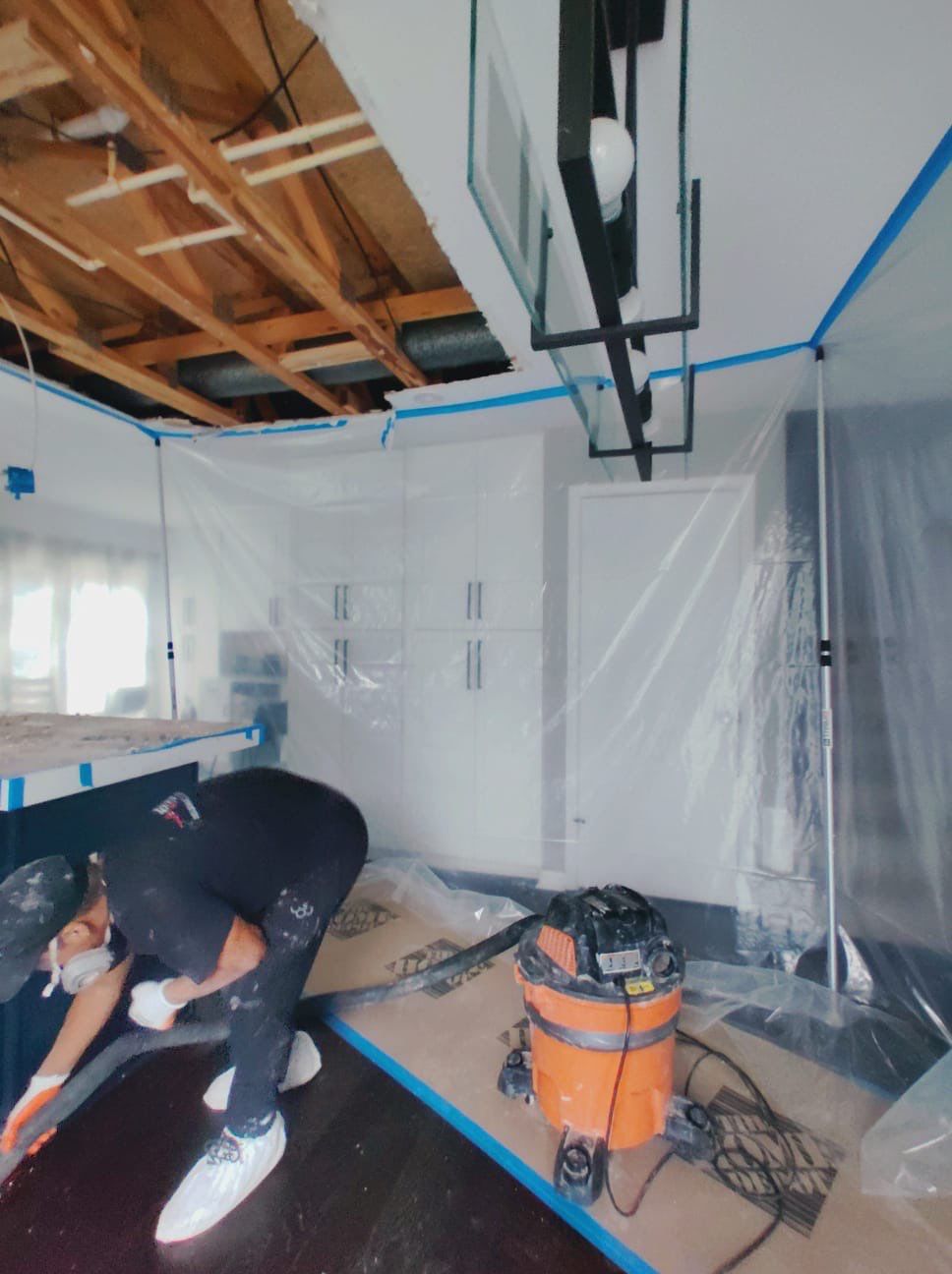 Dehumidification equipment operating in final drying phase of water damage restoration.