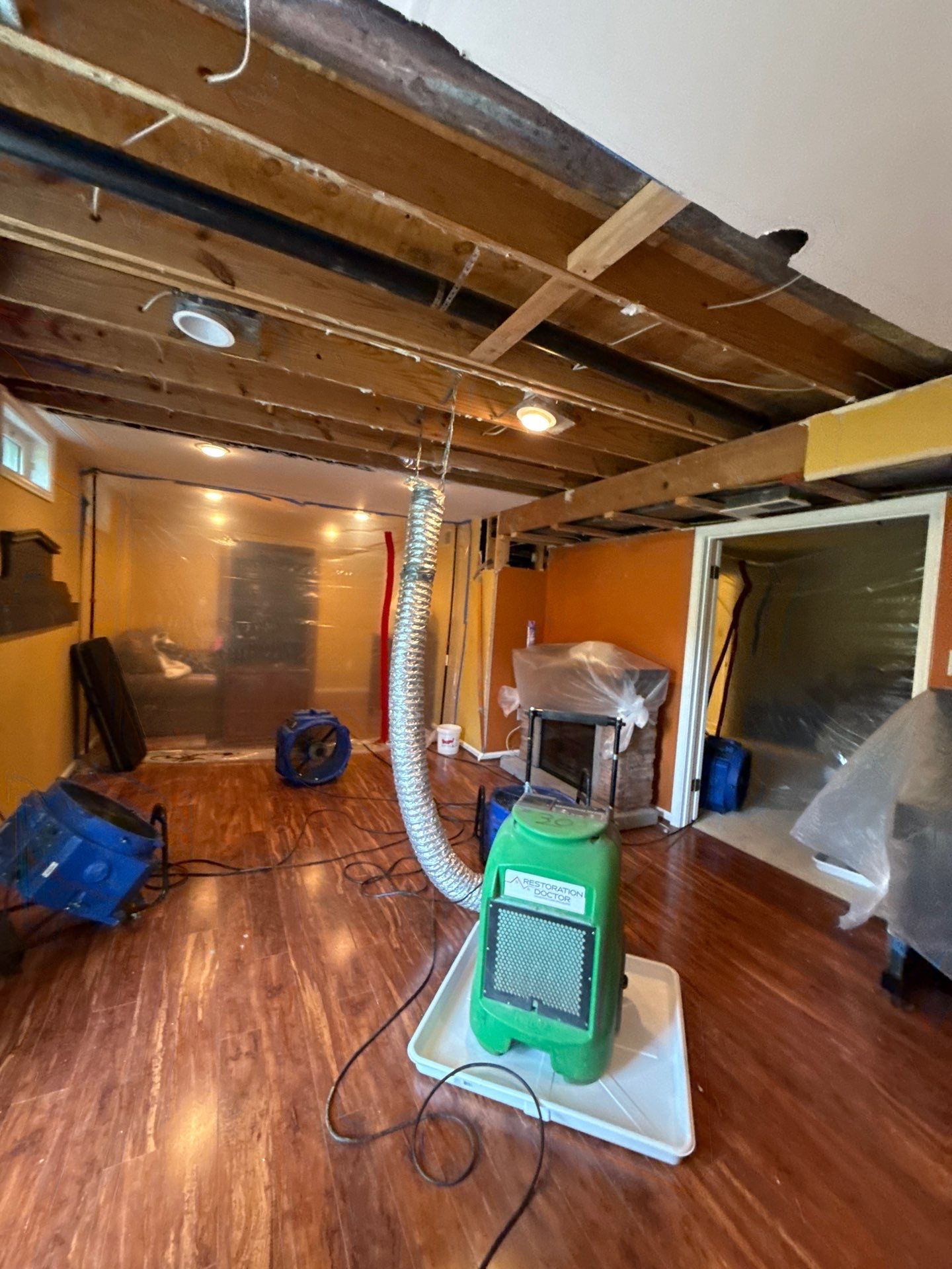 Containment barrier removed after successful mold remediation and structural drying in Clifton.
