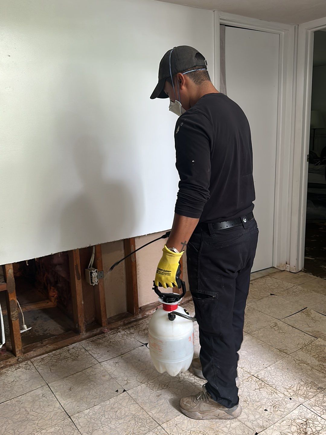 Moisture mapping in progress to guide targeted drying of affected building materials.