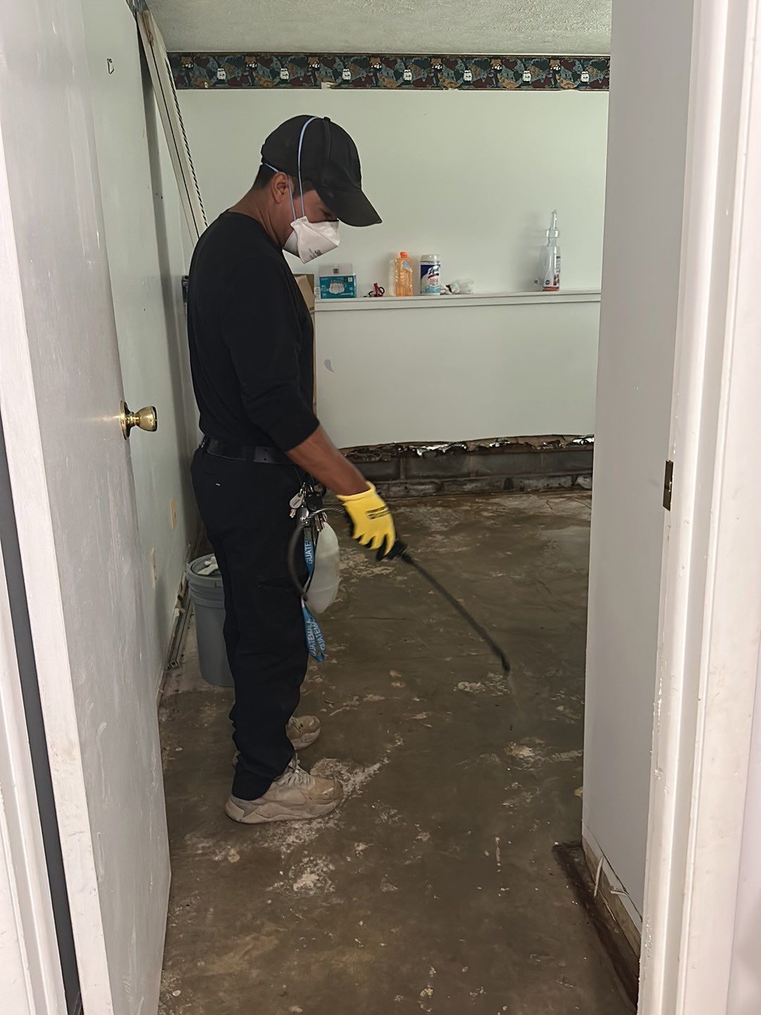 Structural drying phase with monitoring equipment tracking moisture reduction over time.