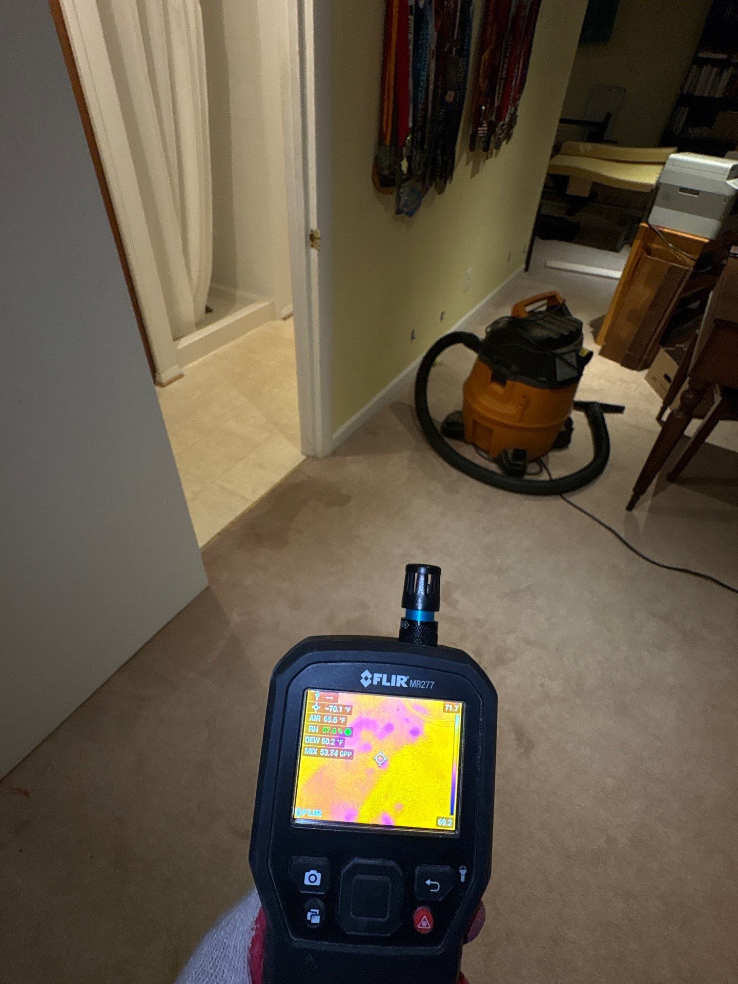 Mid-stage drying documentation showing equipment placement and moisture remediation during Vienna water restoration.