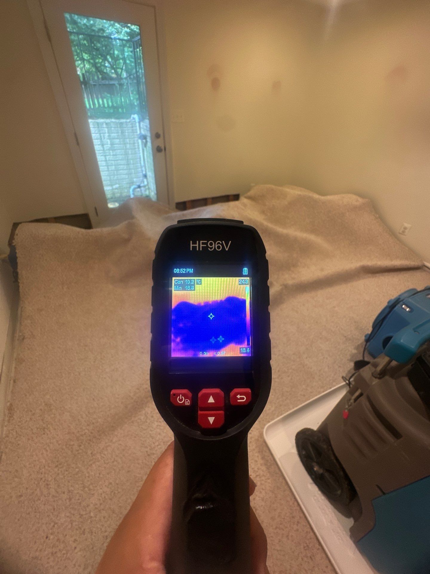 Final drying verification with thermal imaging confirming moisture levels normalized.