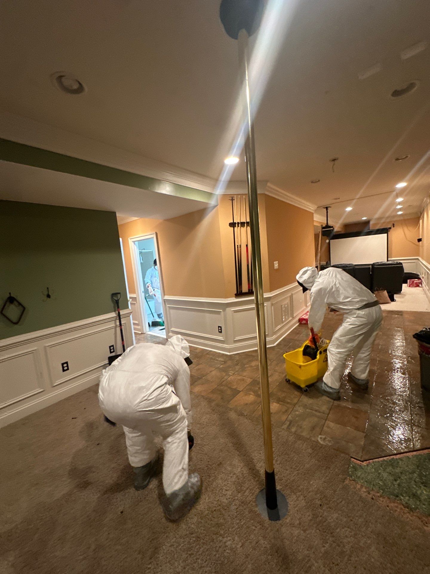 Containment and antimicrobial treatment applied to affected surfaces during mold remediation scope in Haymarket.