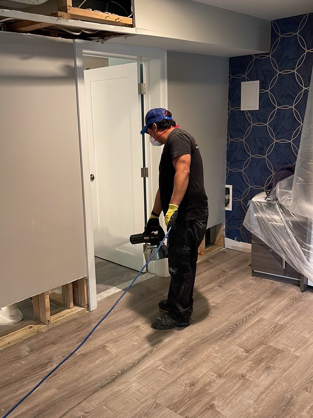 Water extraction and dehumidification equipment deployed during Arlington water damage restoration.