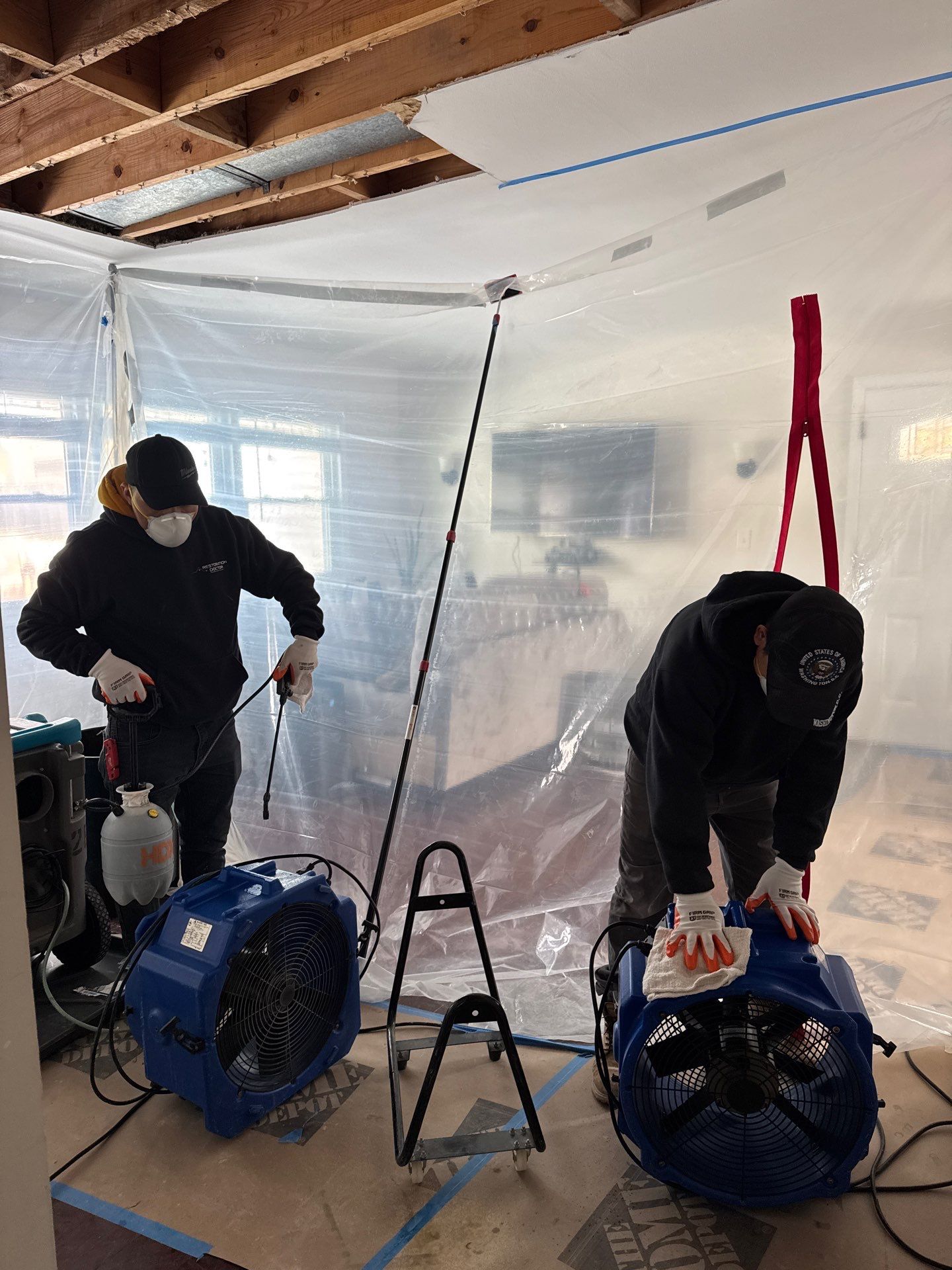 Moisture mapping in progress across affected surfaces during Alexandria mold remediation.