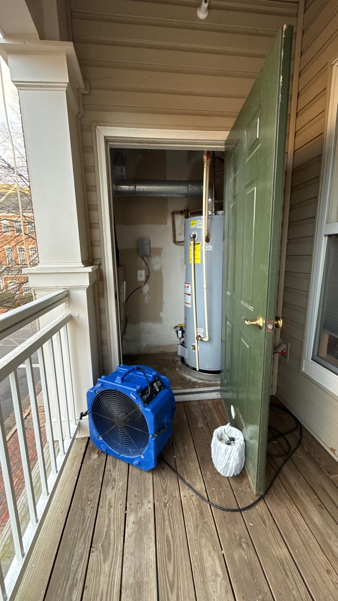 Framing inspection and preparation for wall replacement in water restoration project.