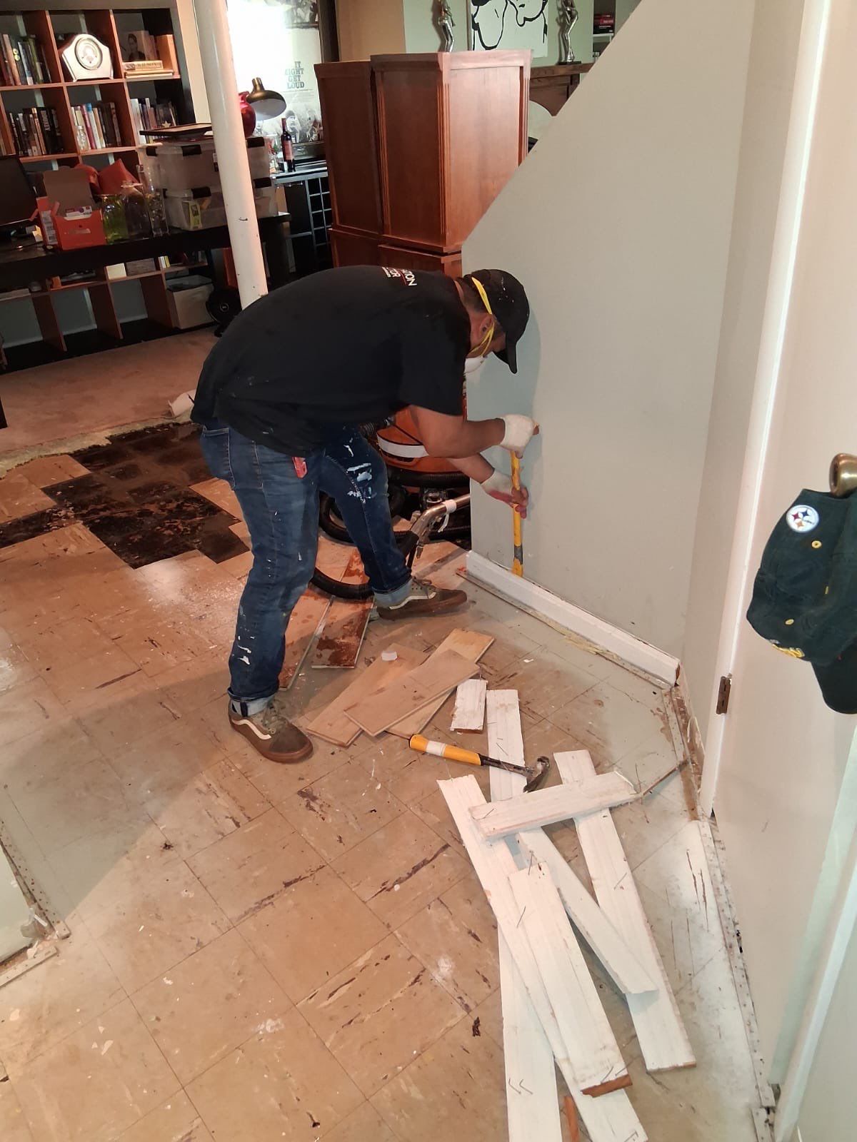 Standing water extraction underway during mold remediation in Church, Virginia.