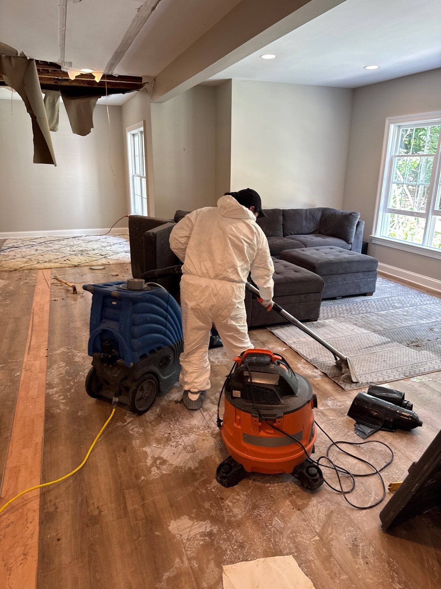 Restored ceiling and structural areas following completion of water extraction and drying in Oakton.
