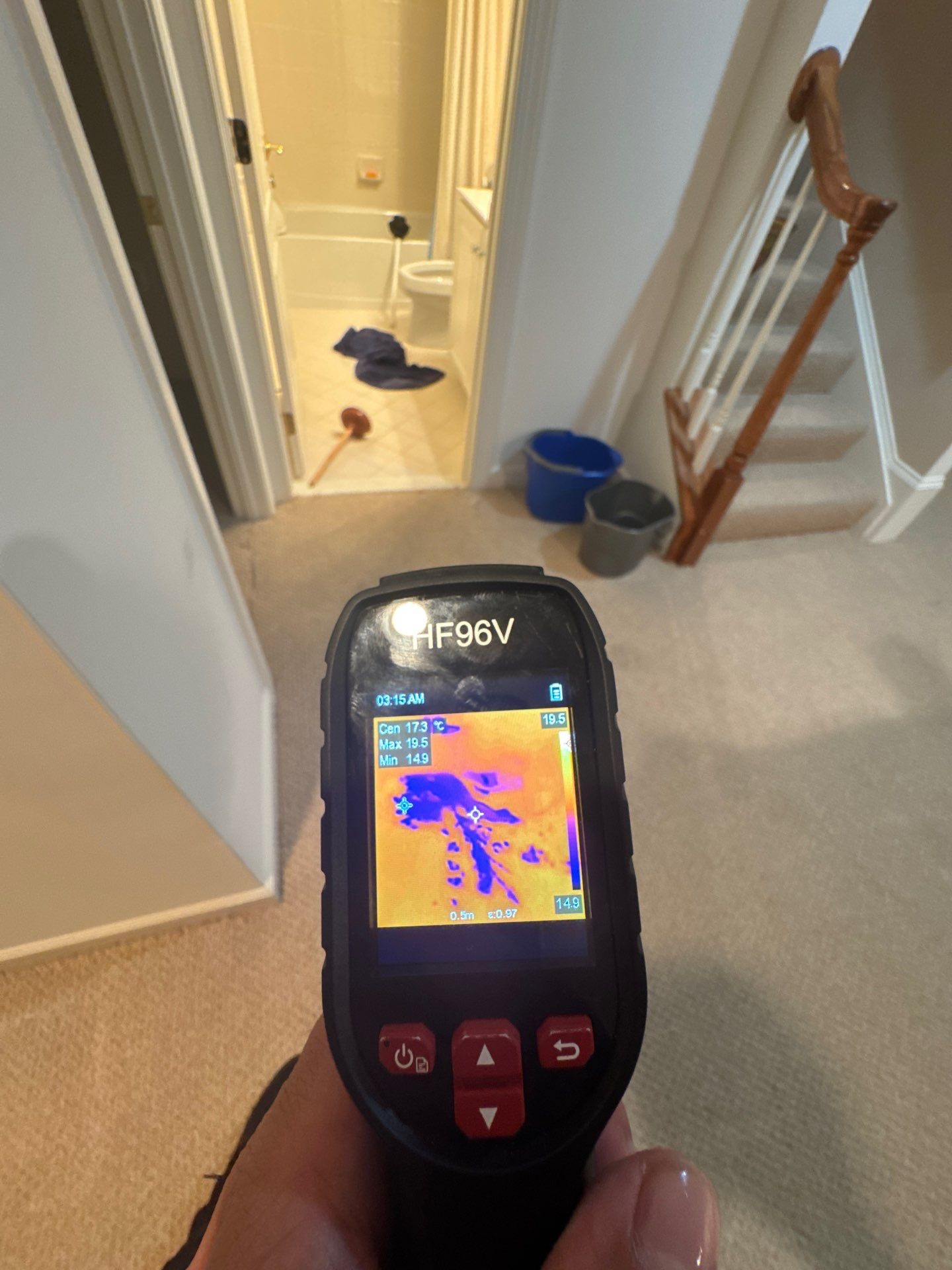 Moisture mapping in progress, targeting hidden water within wall assemblies.