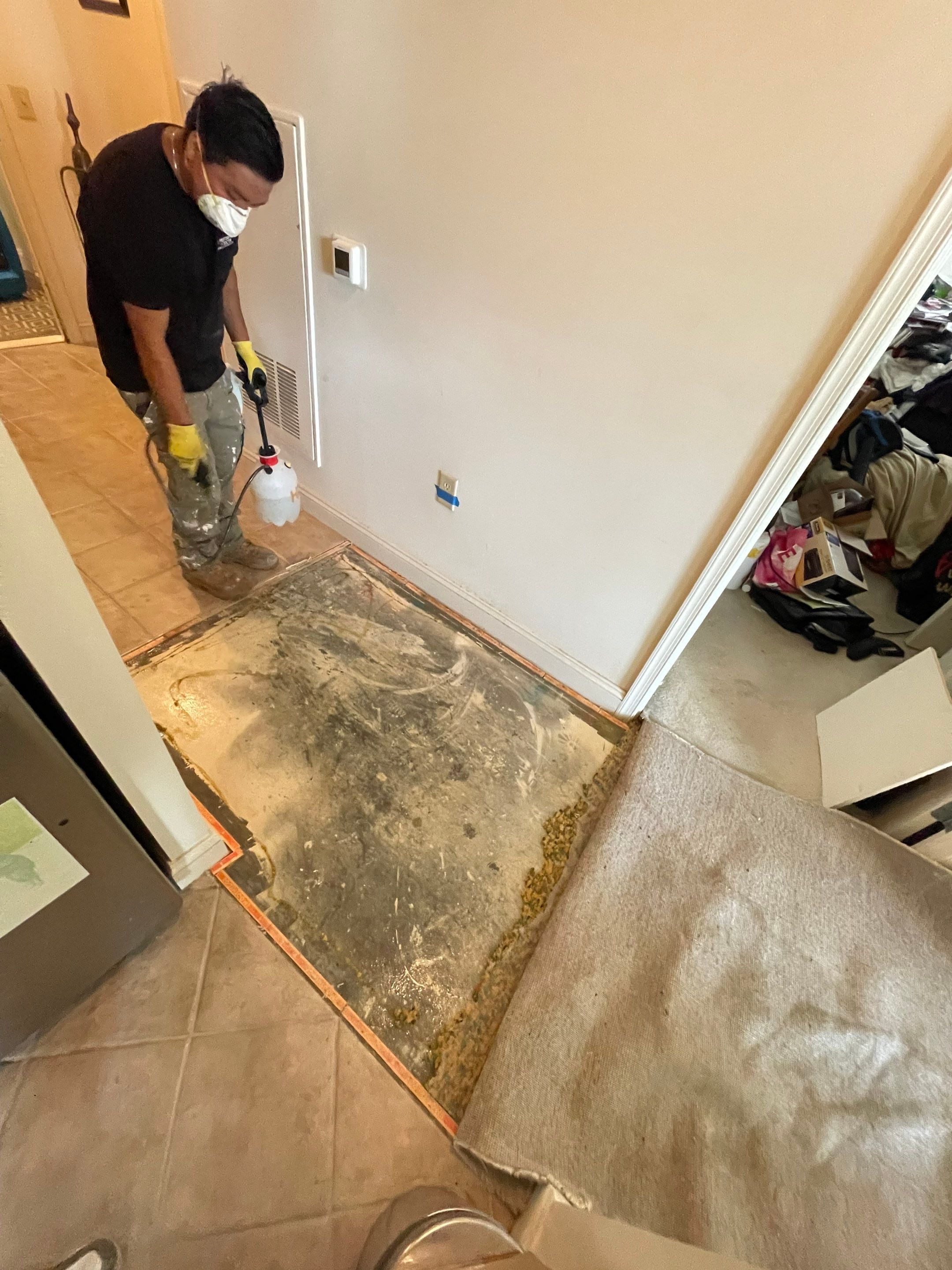 Dehumidification equipment positioned throughout affected space during structural drying process.