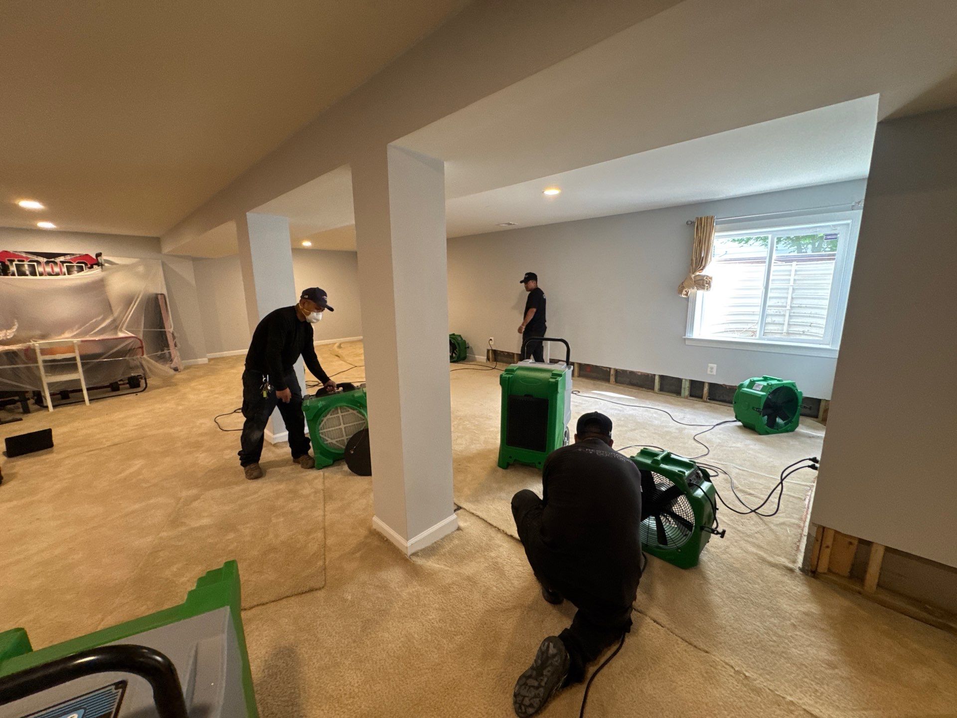 Flooring and carpet removal underway as part of the mold remediation scope in Aldie.