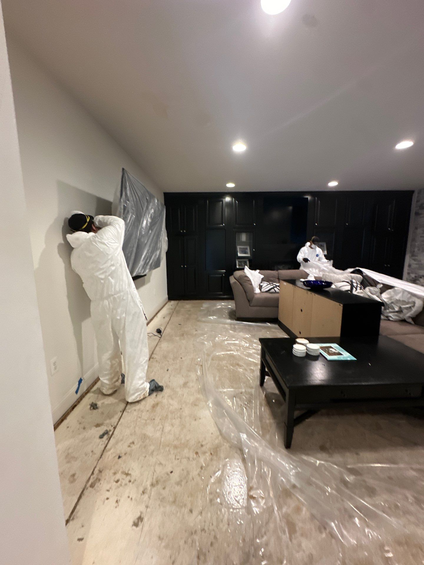 Thermal imaging camera documenting moisture distribution during water damage restoration in Aldie.