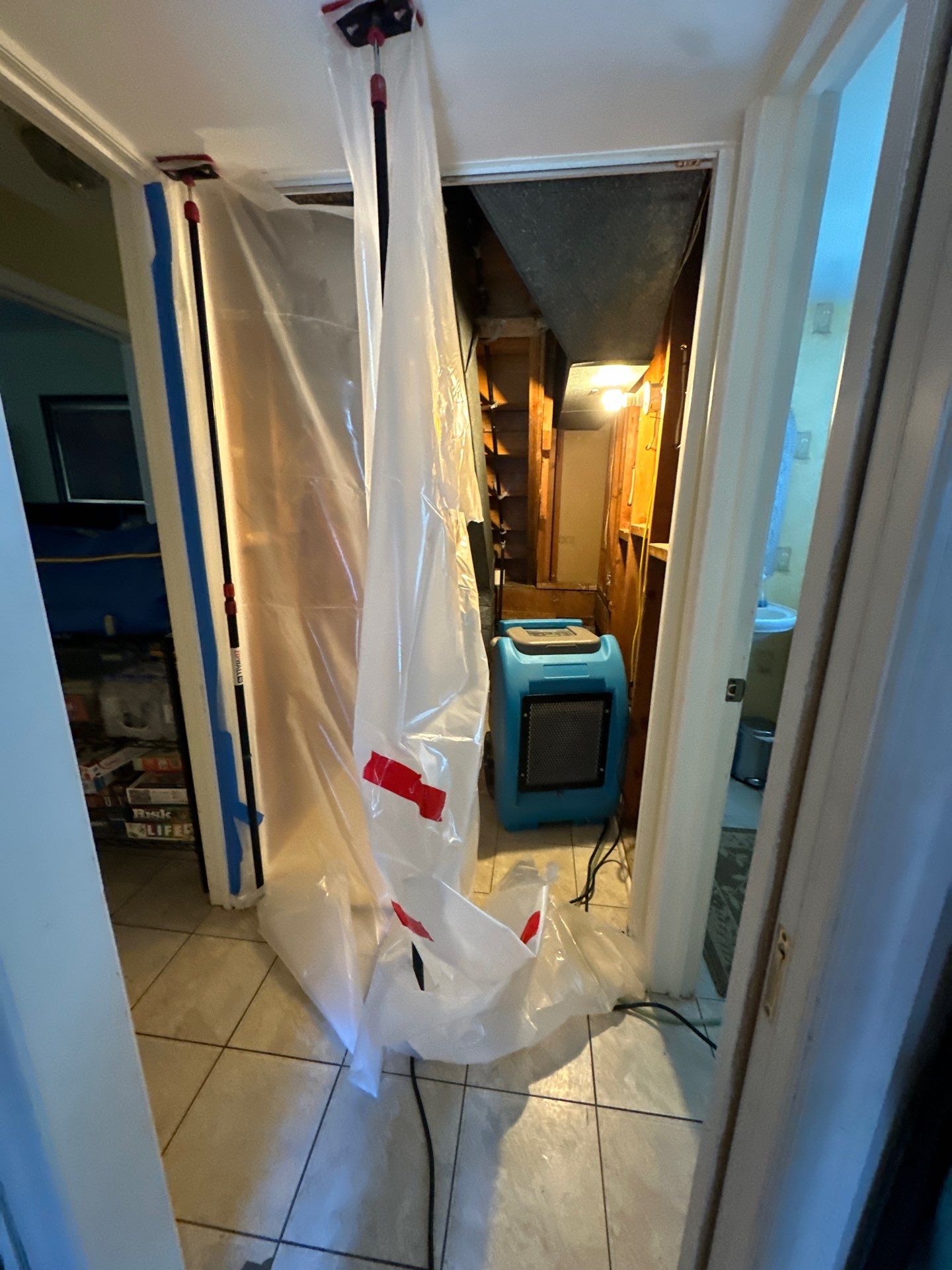 Final-stage water damage restoration in Alexandria showing cleared equipment and sanitized space after dehumidification and drying completion.
