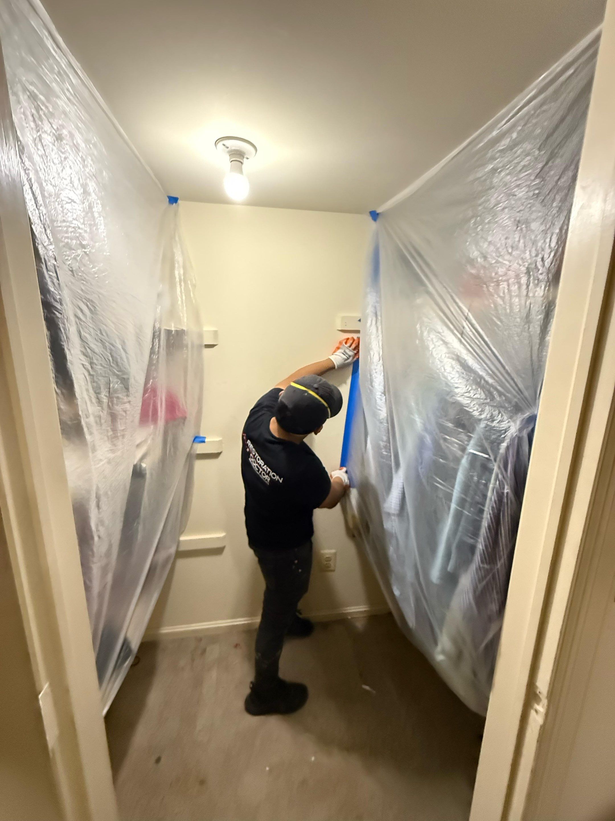 Antimicrobial application during mold remediation cleanup.