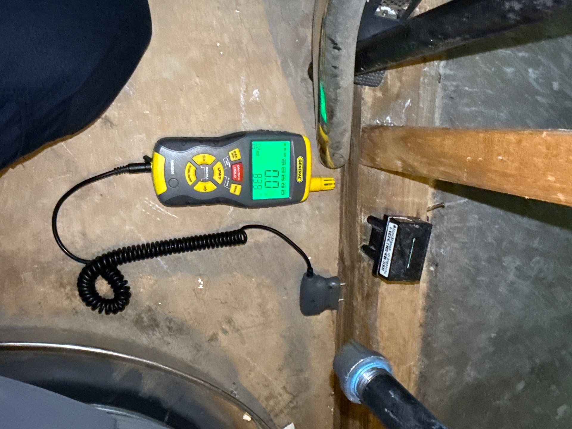 Moisture monitoring during mold remediation drying phase.