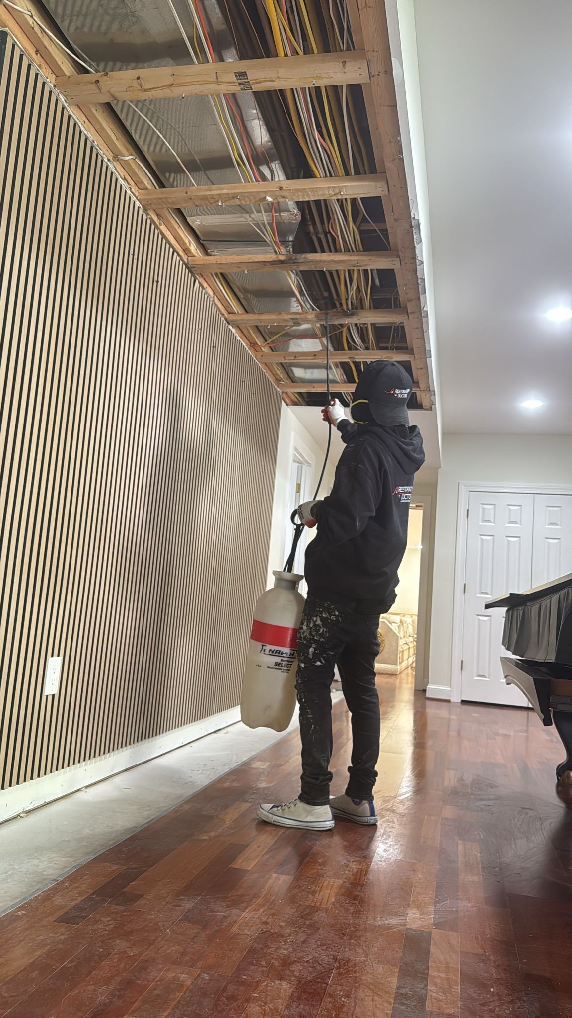 Final-stage mold remediation in McLean showing cleared and dried structural areas ready for clearance.